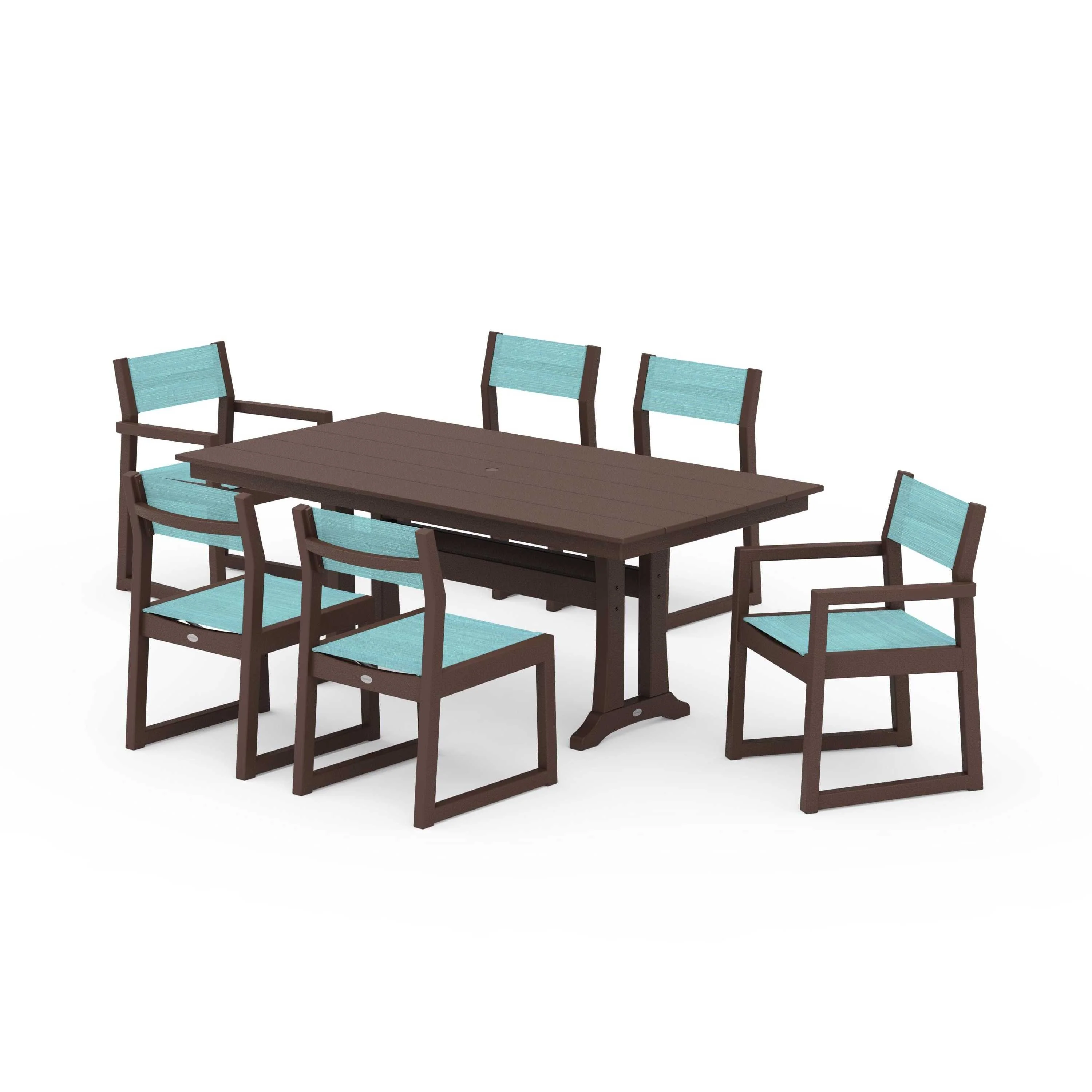 EDGE Sling 7-Piece Farmhouse Trestle Dining Set - Image 123