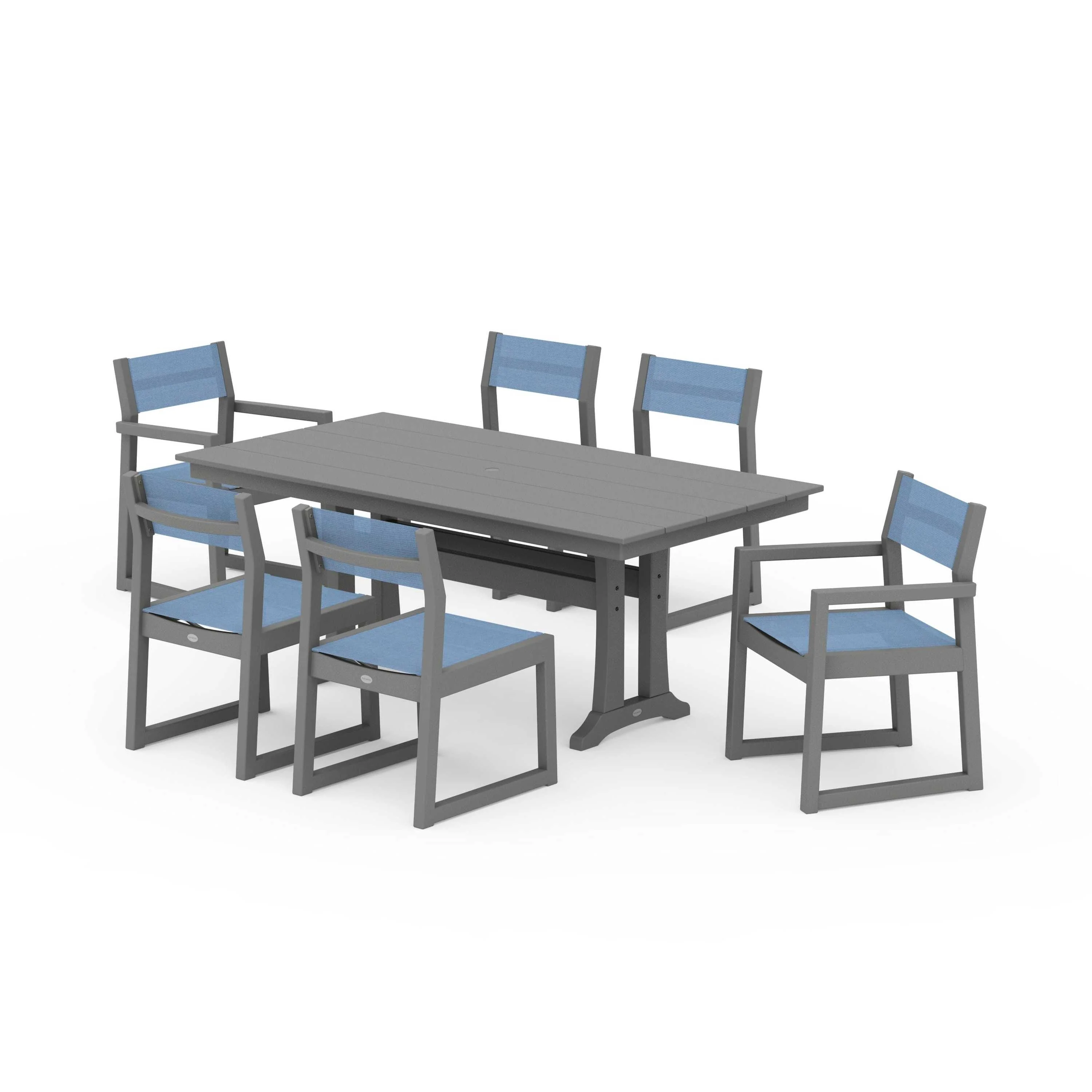 EDGE Sling 7-Piece Farmhouse Trestle Dining Set - Image 48