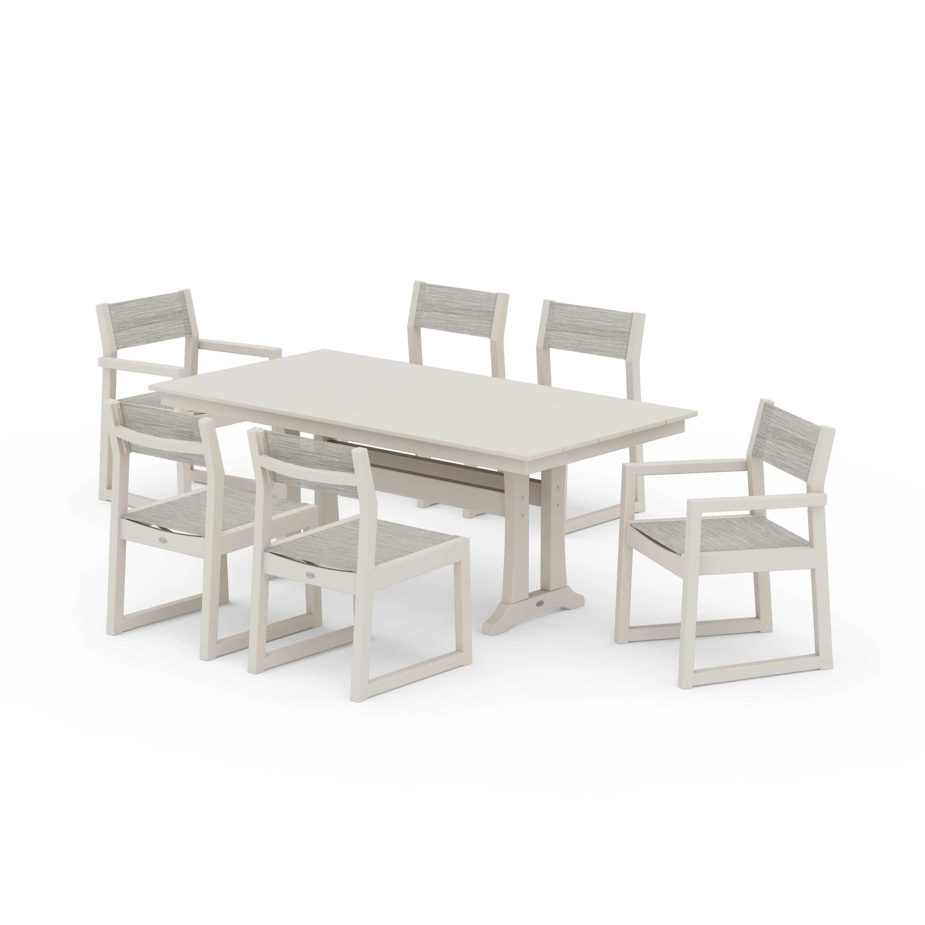 EDGE Sling 7-Piece Farmhouse Trestle Dining Set - Image 63