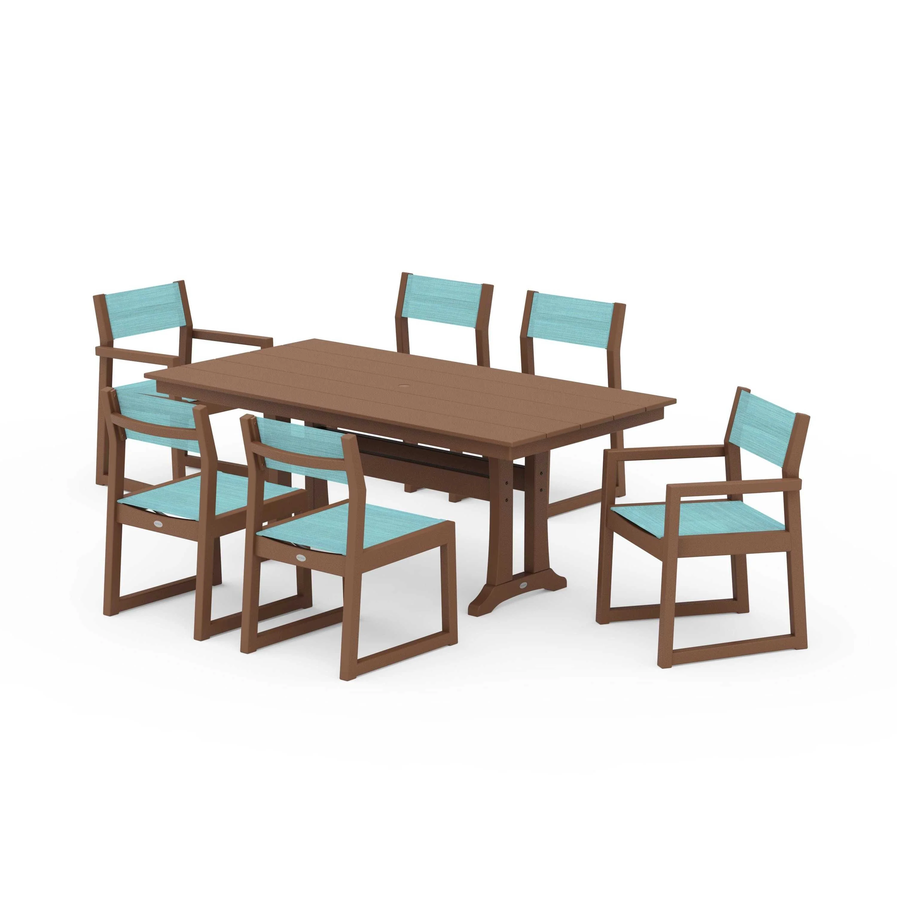 EDGE Sling 7-Piece Farmhouse Trestle Dining Set - Image 68