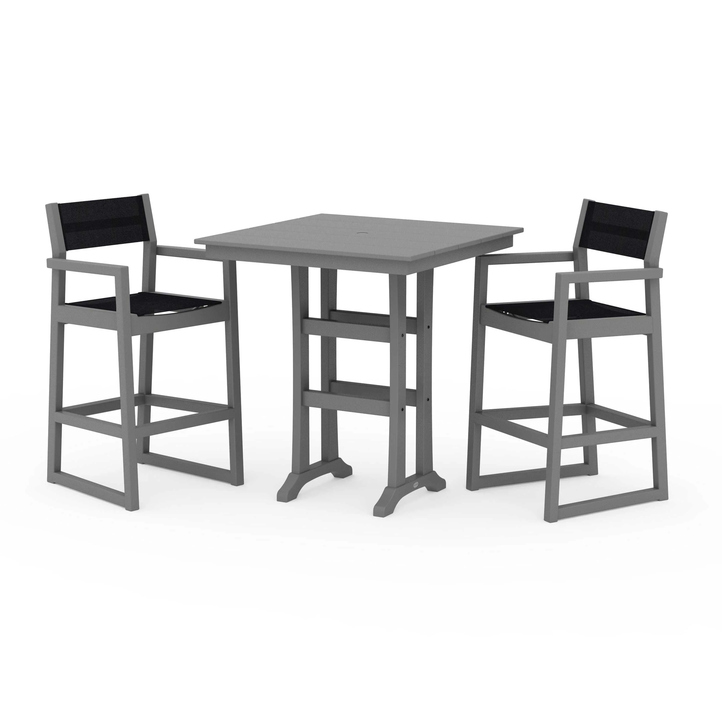 EDGE Sling Arm Chair 3-Piece Farmhouse Bar Set with Trestle Legs - Image 104