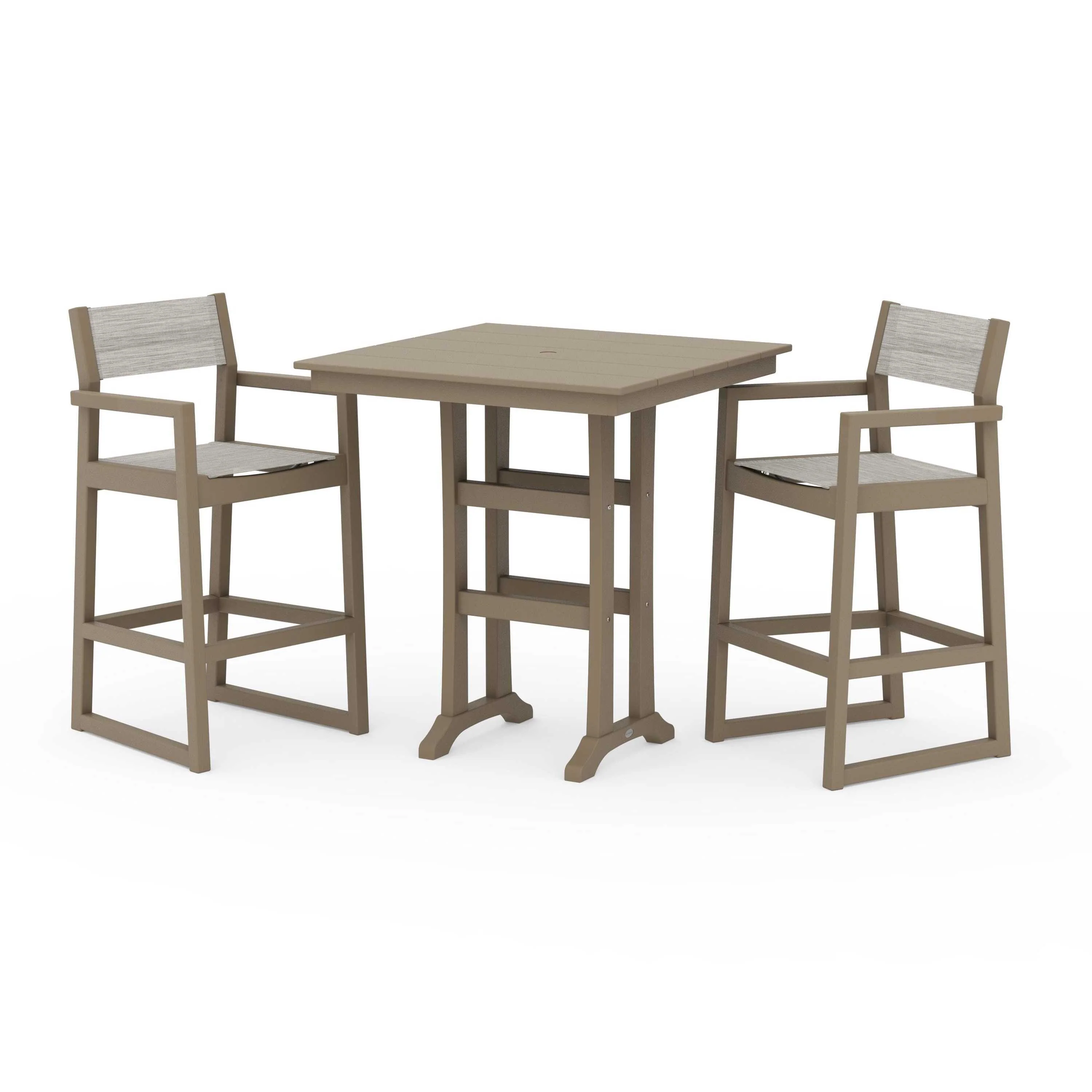 EDGE Sling Arm Chair 3-Piece Farmhouse Bar Set with Trestle Legs - Image 132