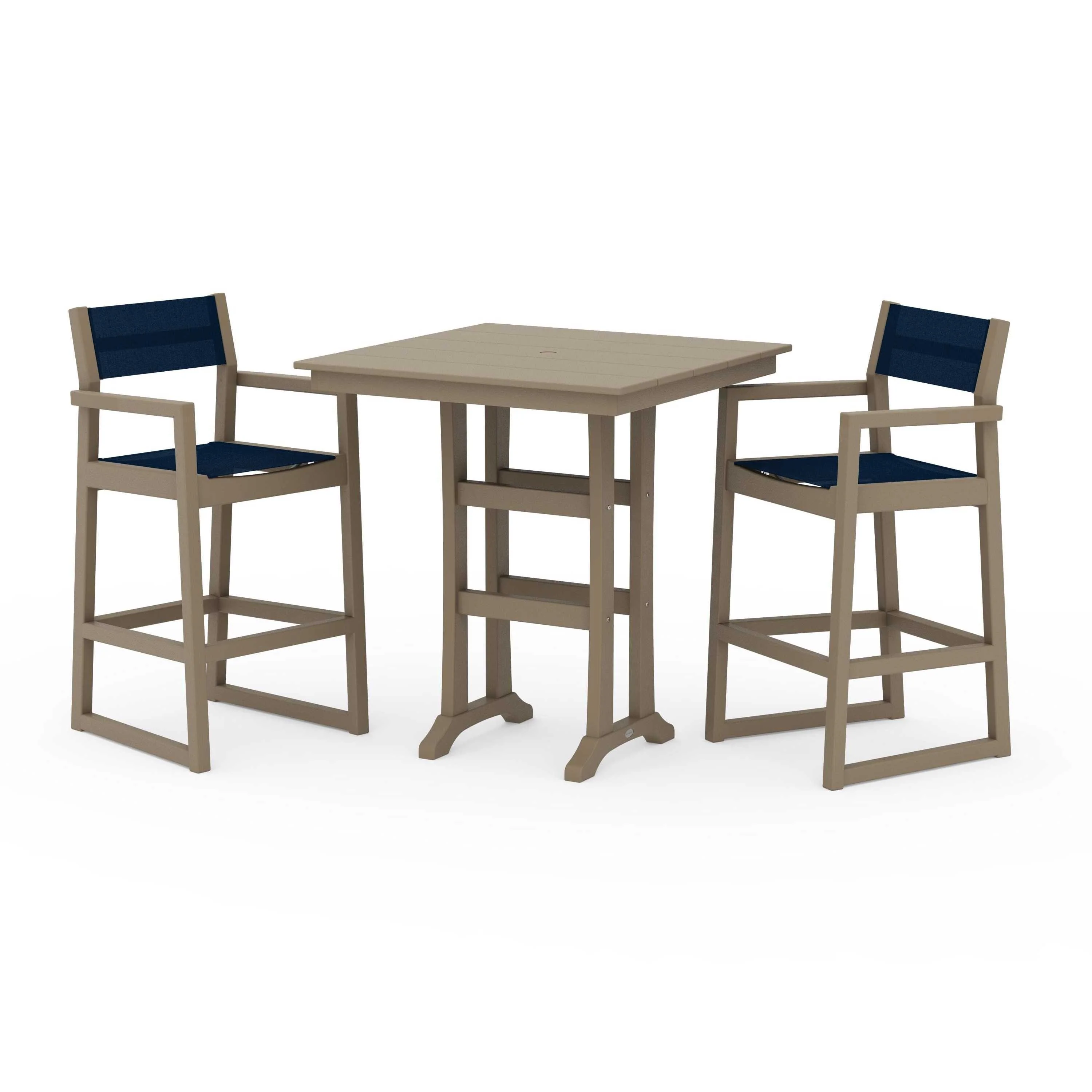 EDGE Sling Arm Chair 3-Piece Farmhouse Bar Set with Trestle Legs - Image 143