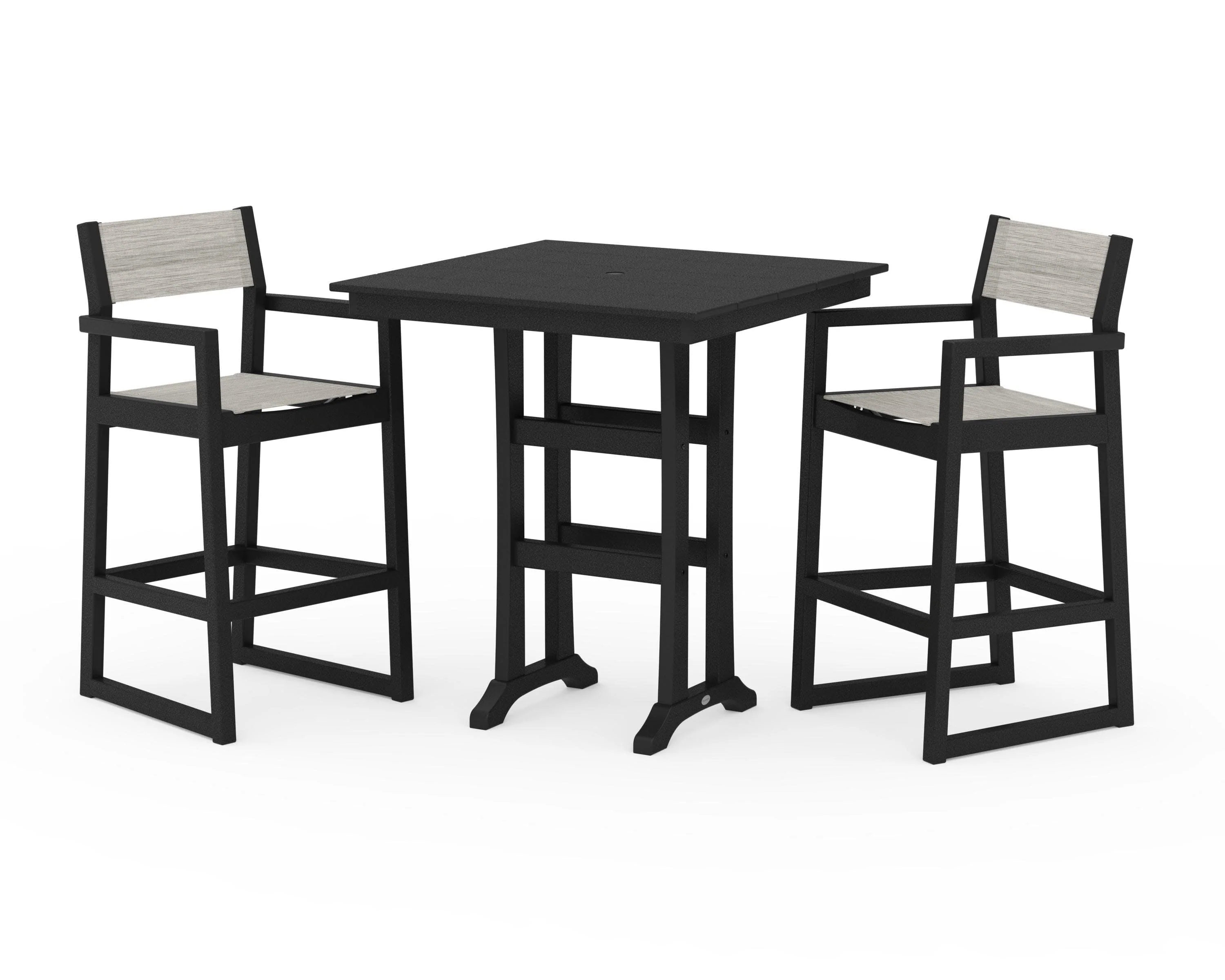EDGE Sling Arm Chair 3-Piece Farmhouse Bar Set with Trestle Legs - Image 8