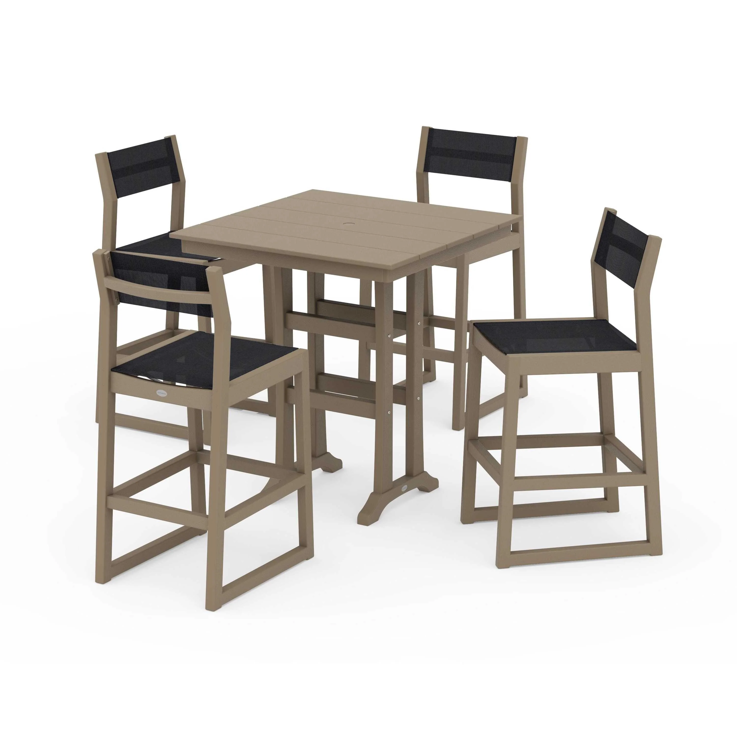 EDGE Sling Arm Chair 5-Piece Farmhouse Bar Set with Trestle Legs - Image 115