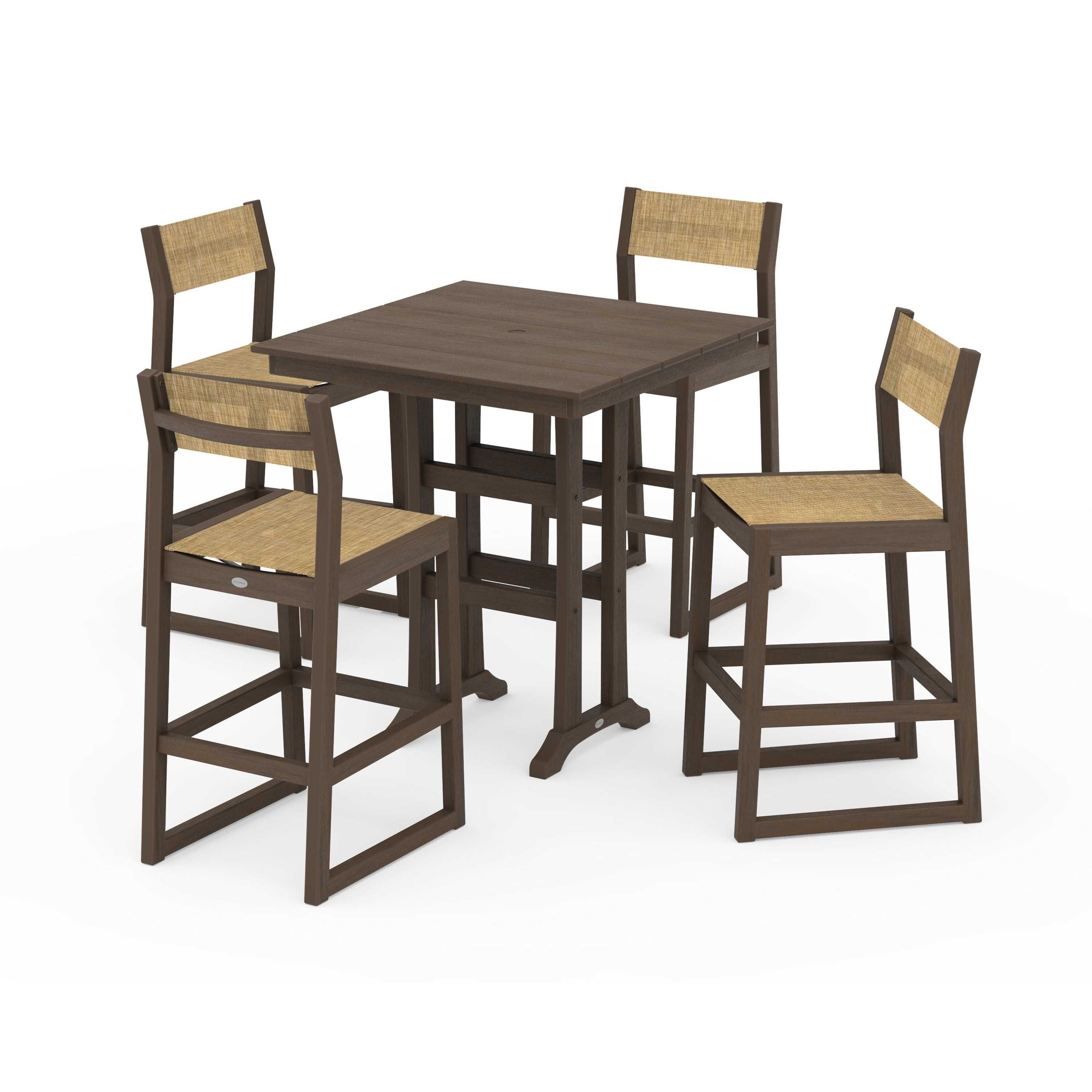 EDGE Sling Arm Chair 5-Piece Farmhouse Bar Set with Trestle Legs - Image 119