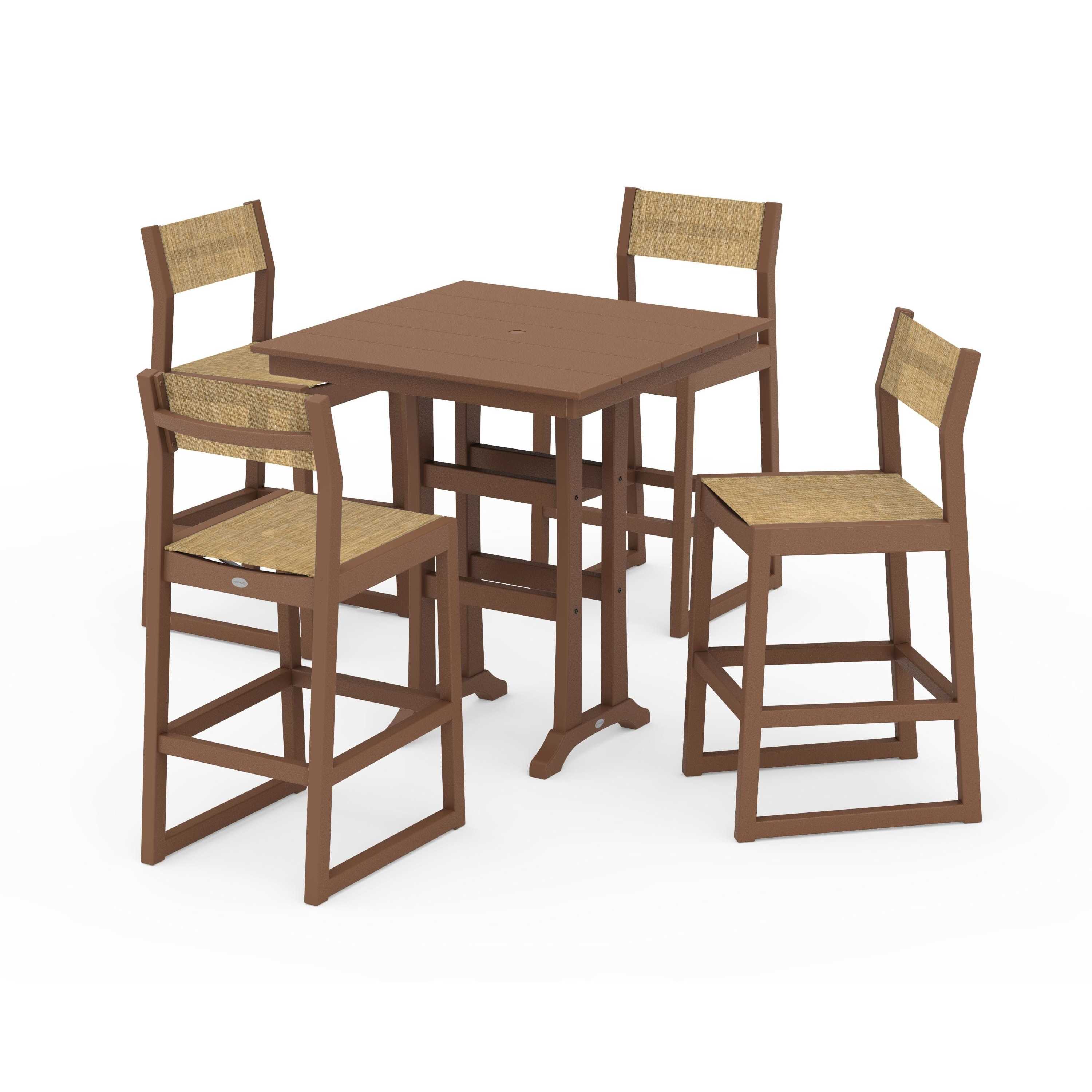 EDGE Sling Arm Chair 5-Piece Farmhouse Bar Set with Trestle Legs - Image 127