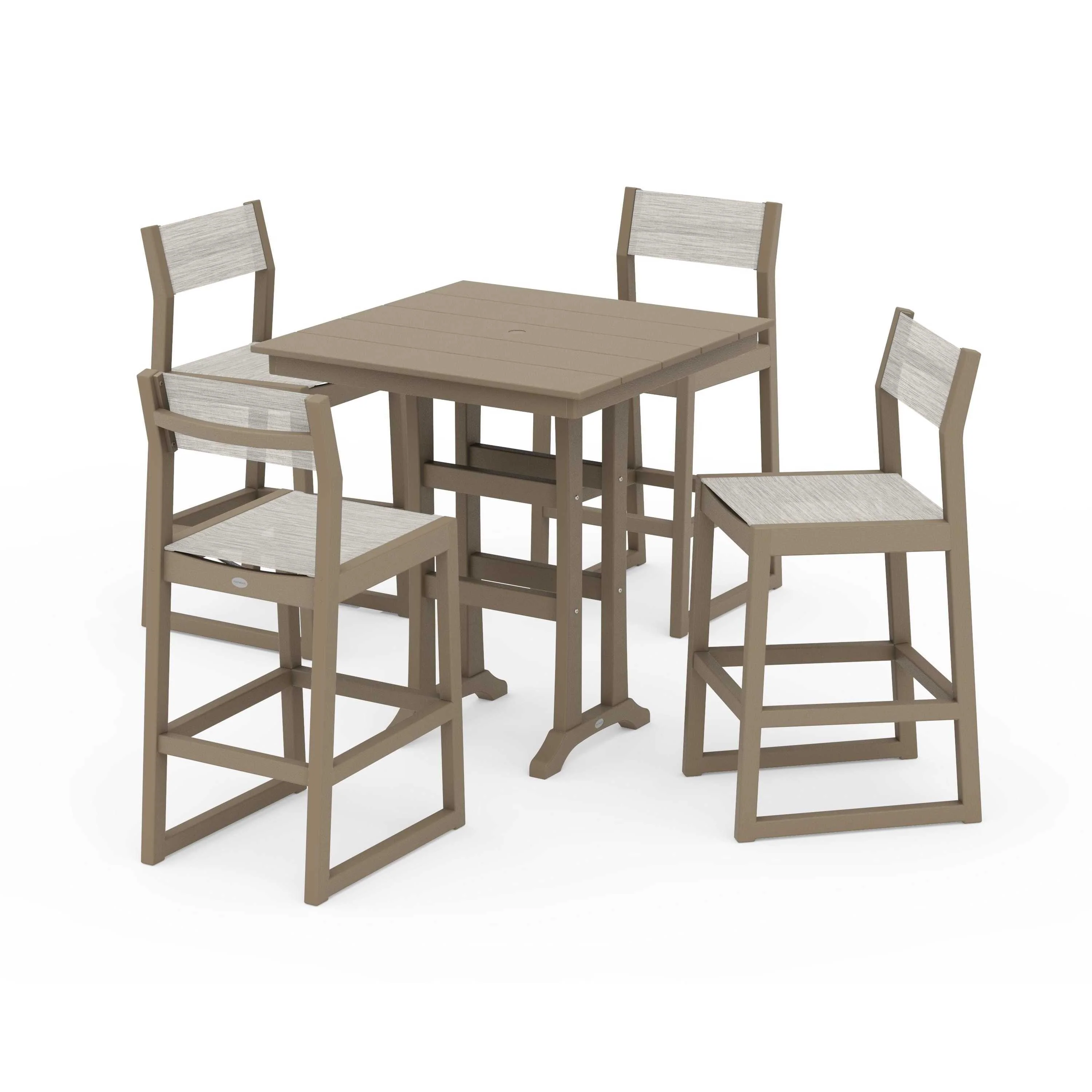 EDGE Sling Arm Chair 5-Piece Farmhouse Bar Set with Trestle Legs - Image 141