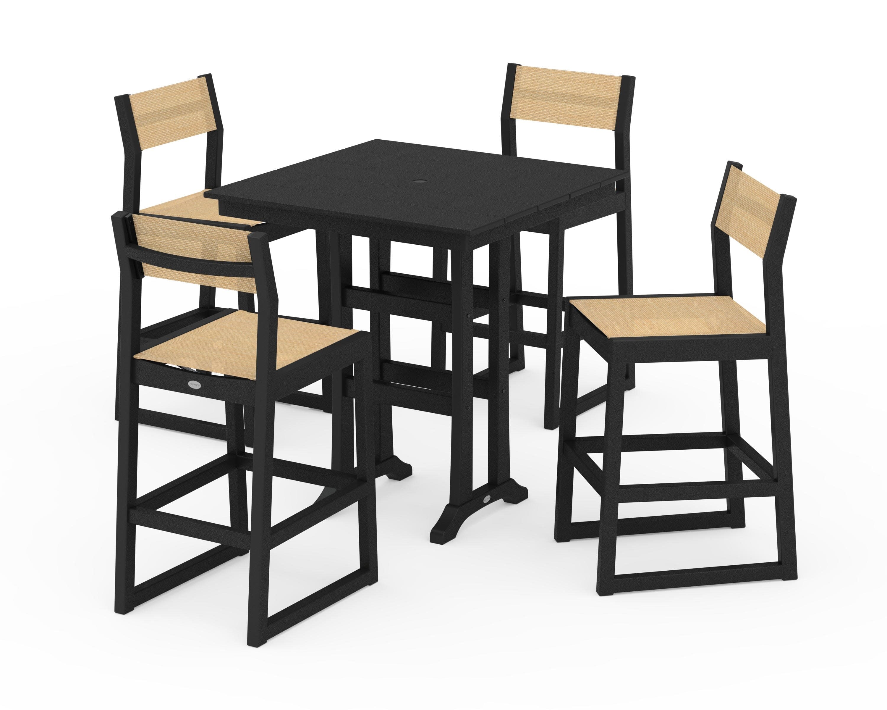 EDGE Sling Arm Chair 5-Piece Farmhouse Bar Set with Trestle Legs - Image 32