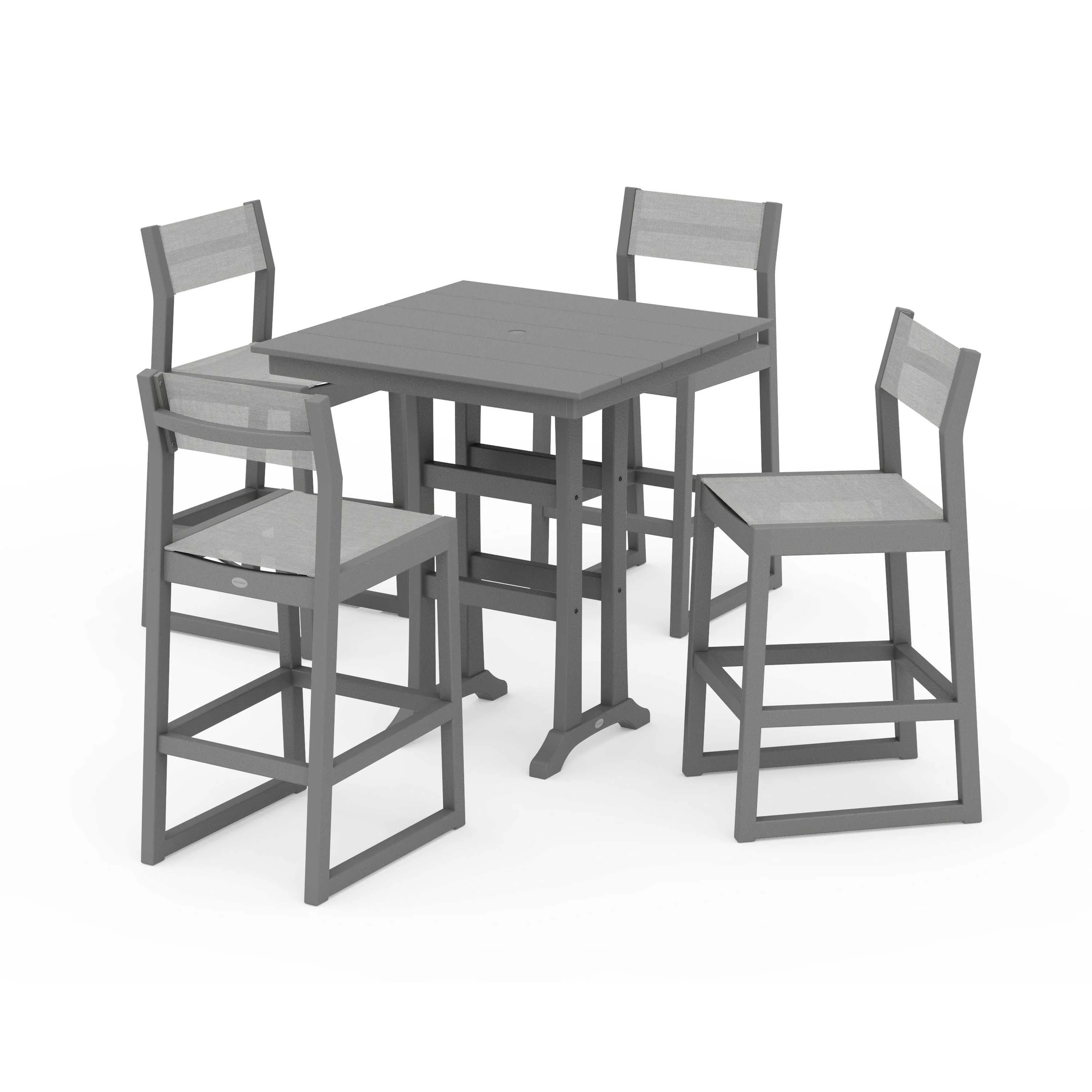 EDGE Sling Arm Chair 5-Piece Farmhouse Bar Set with Trestle Legs - Image 48