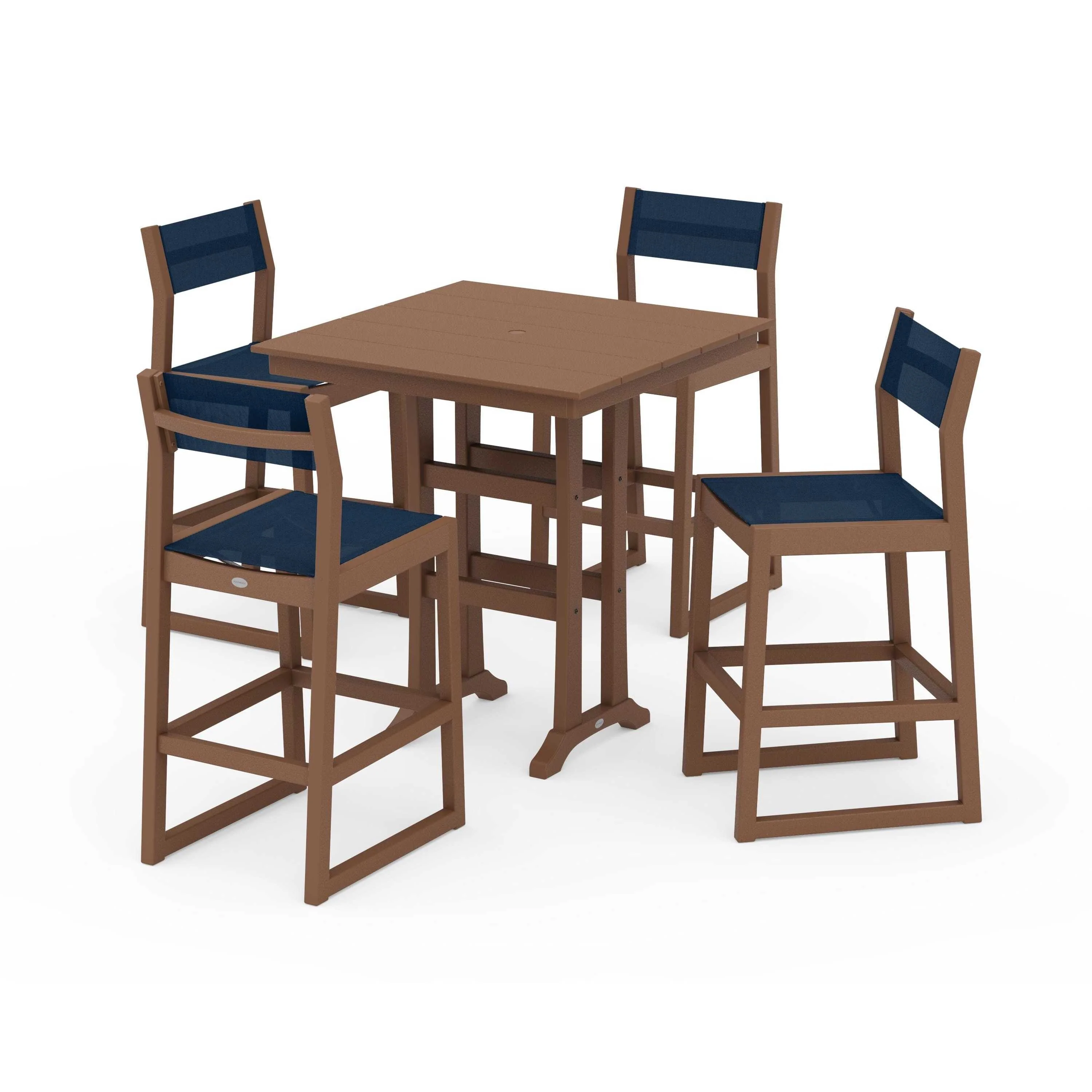 EDGE Sling Arm Chair 5-Piece Farmhouse Bar Set with Trestle Legs - Image 54