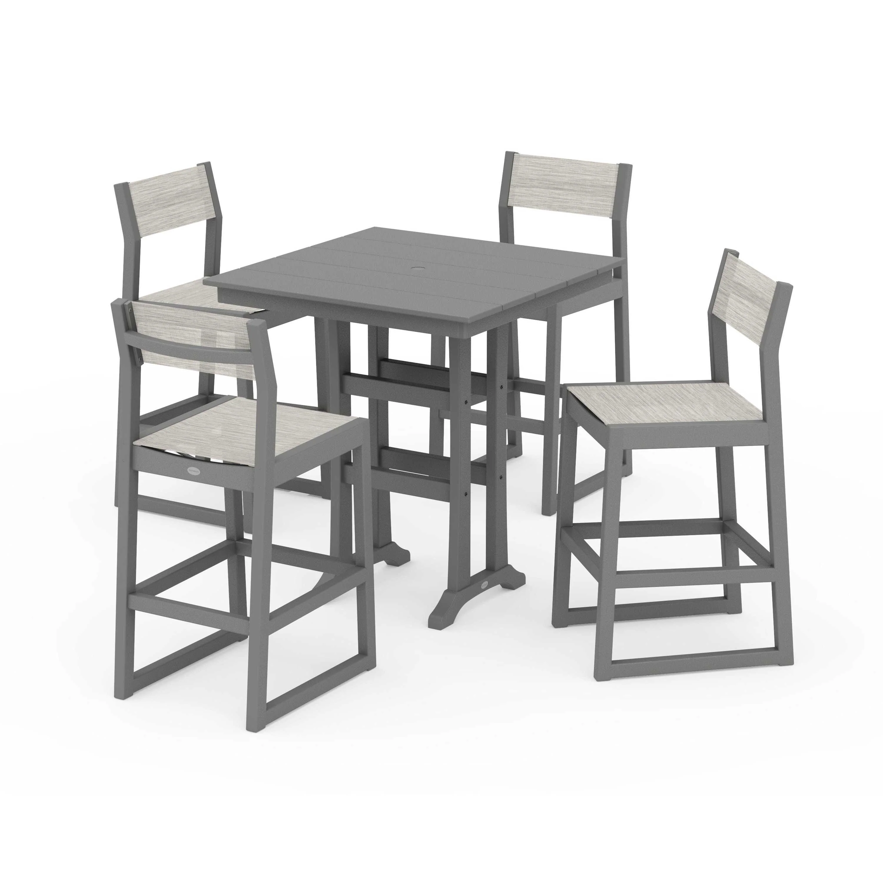 EDGE Sling Arm Chair 5-Piece Farmhouse Bar Set with Trestle Legs - Image 73