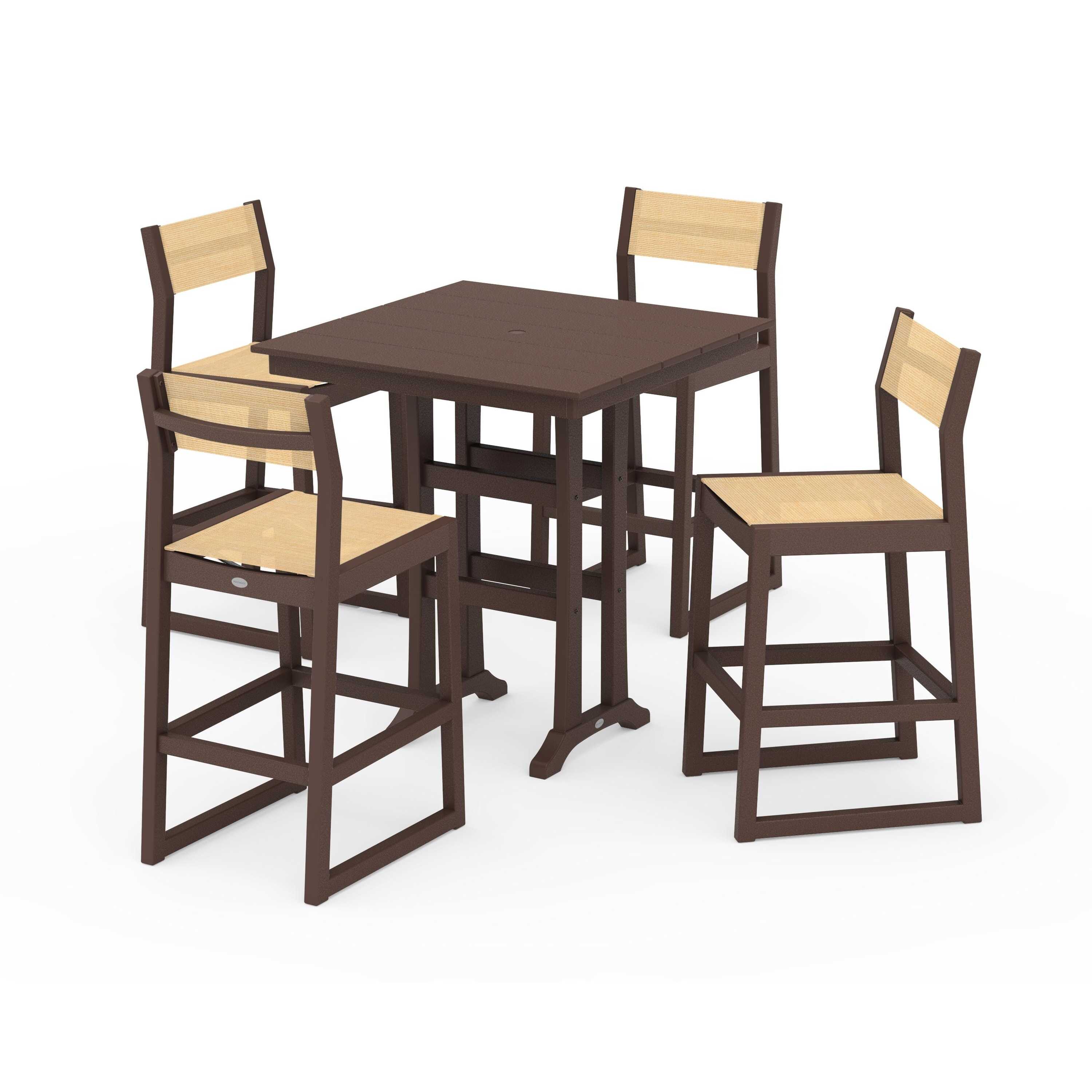 EDGE Sling Arm Chair 5-Piece Farmhouse Bar Set with Trestle Legs - Image 76