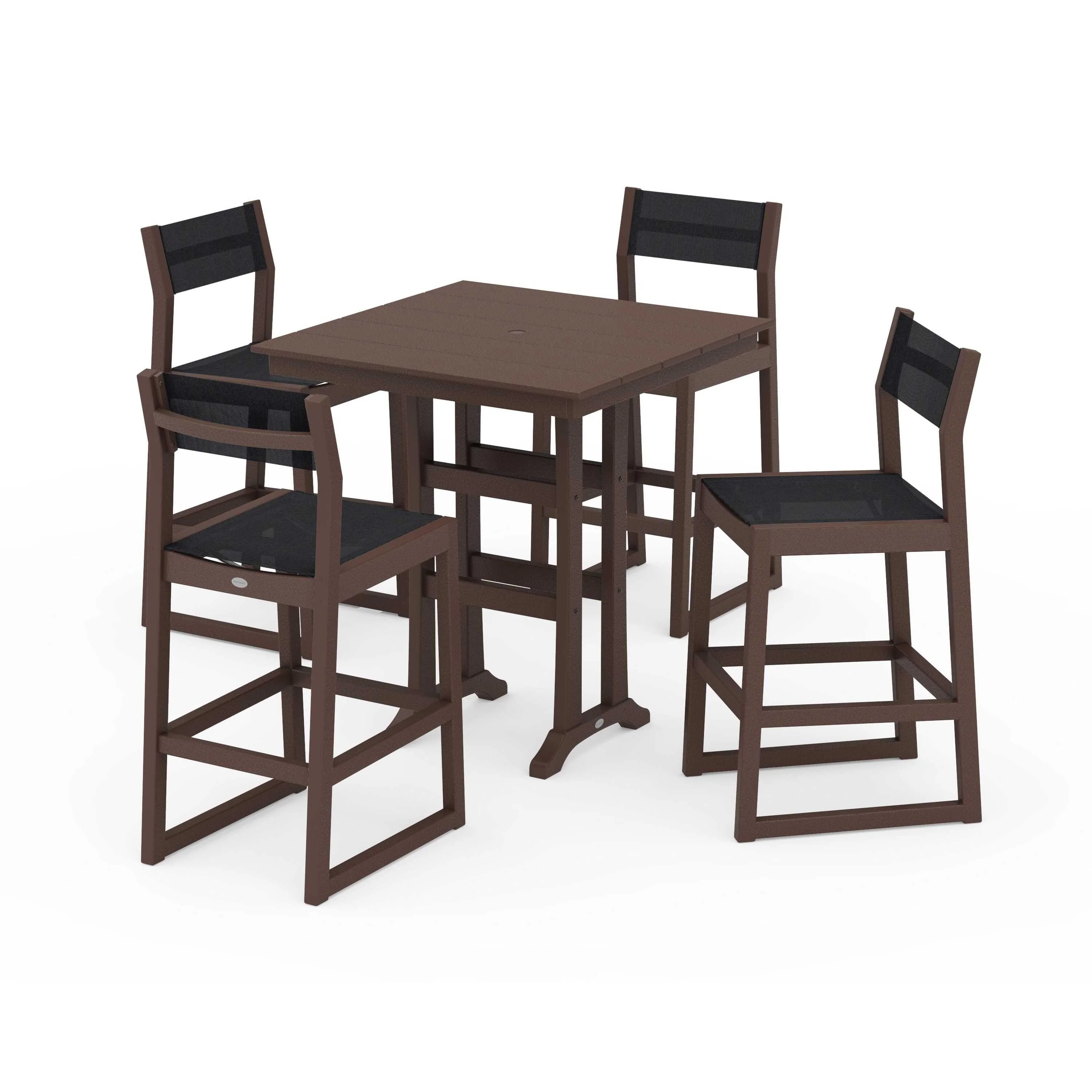 EDGE Sling Arm Chair 5-Piece Farmhouse Bar Set with Trestle Legs - Image 80