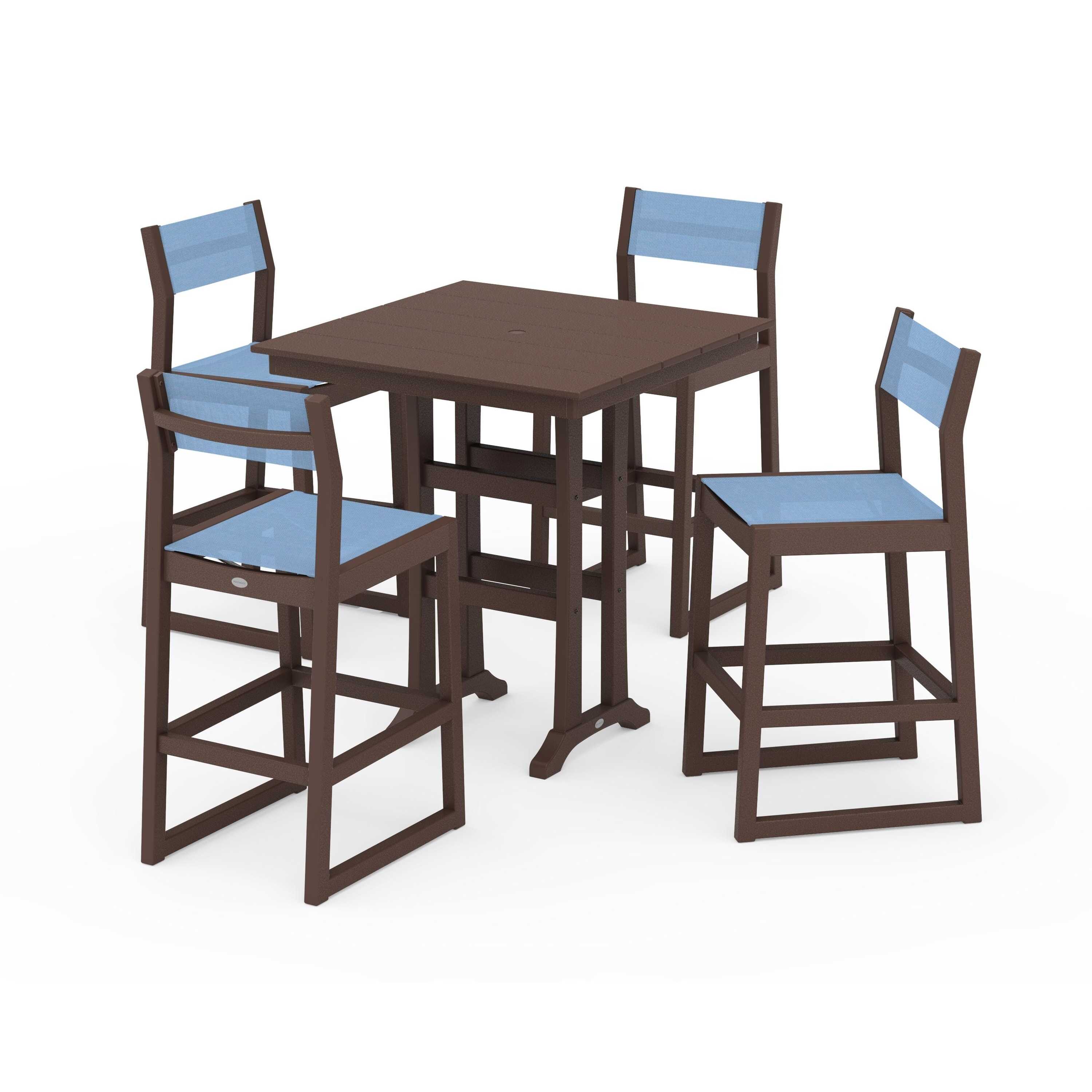 EDGE Sling Arm Chair 5-Piece Farmhouse Bar Set with Trestle Legs - Image 84