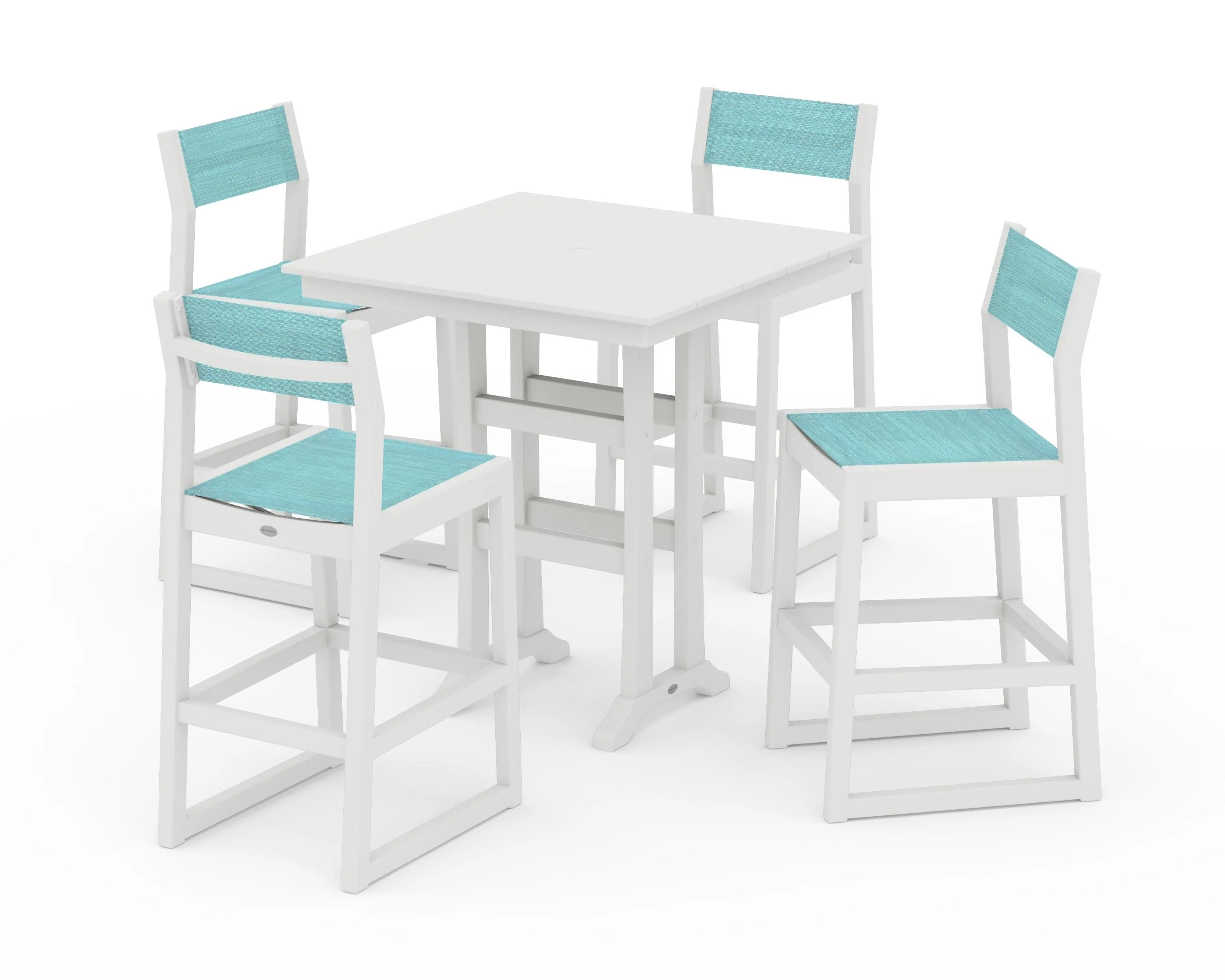 EDGE Sling Arm Chair 5-Piece Farmhouse Bar Set with Trestle Legs - Image 9