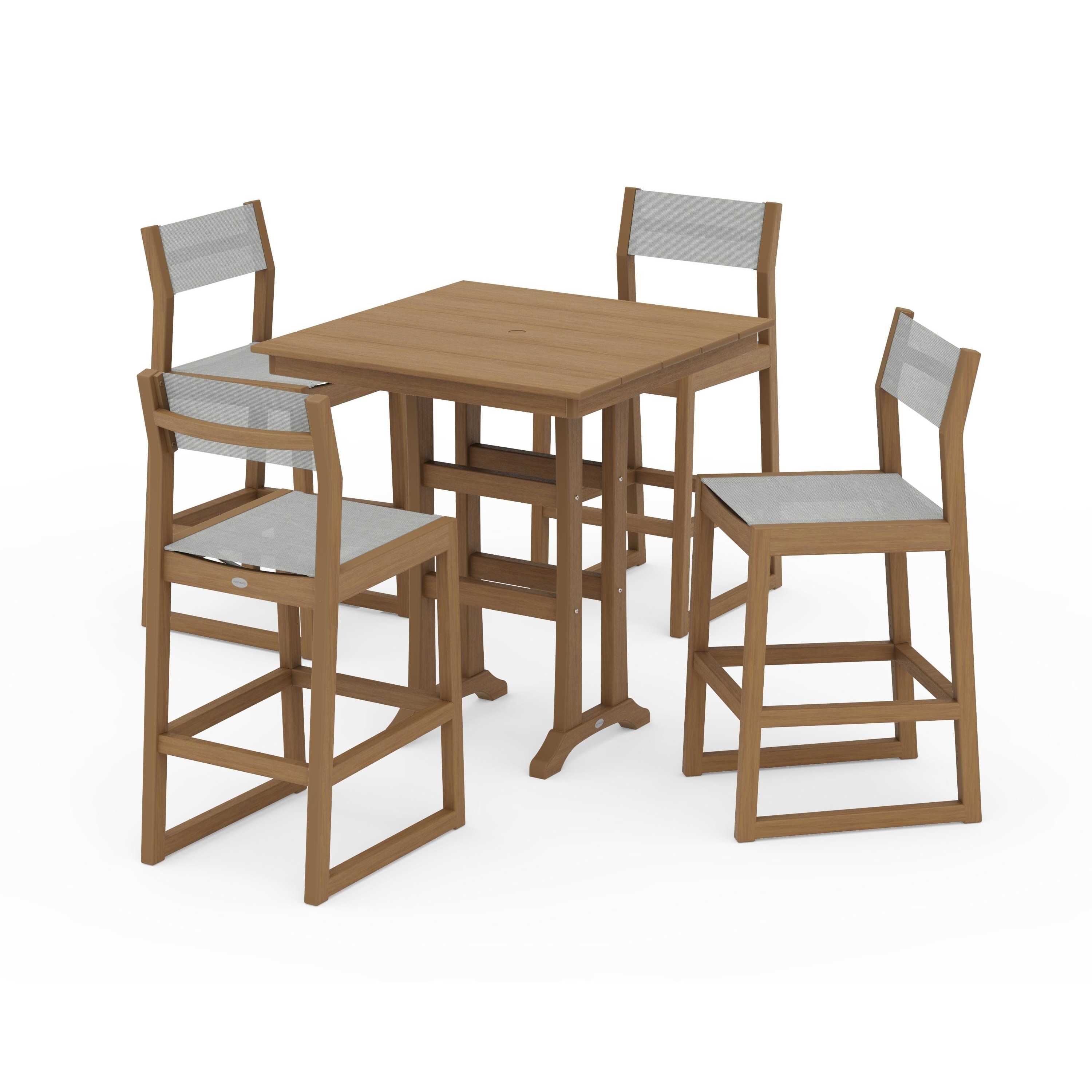 EDGE Sling Arm Chair 5-Piece Farmhouse Bar Set with Trestle Legs - Image 99