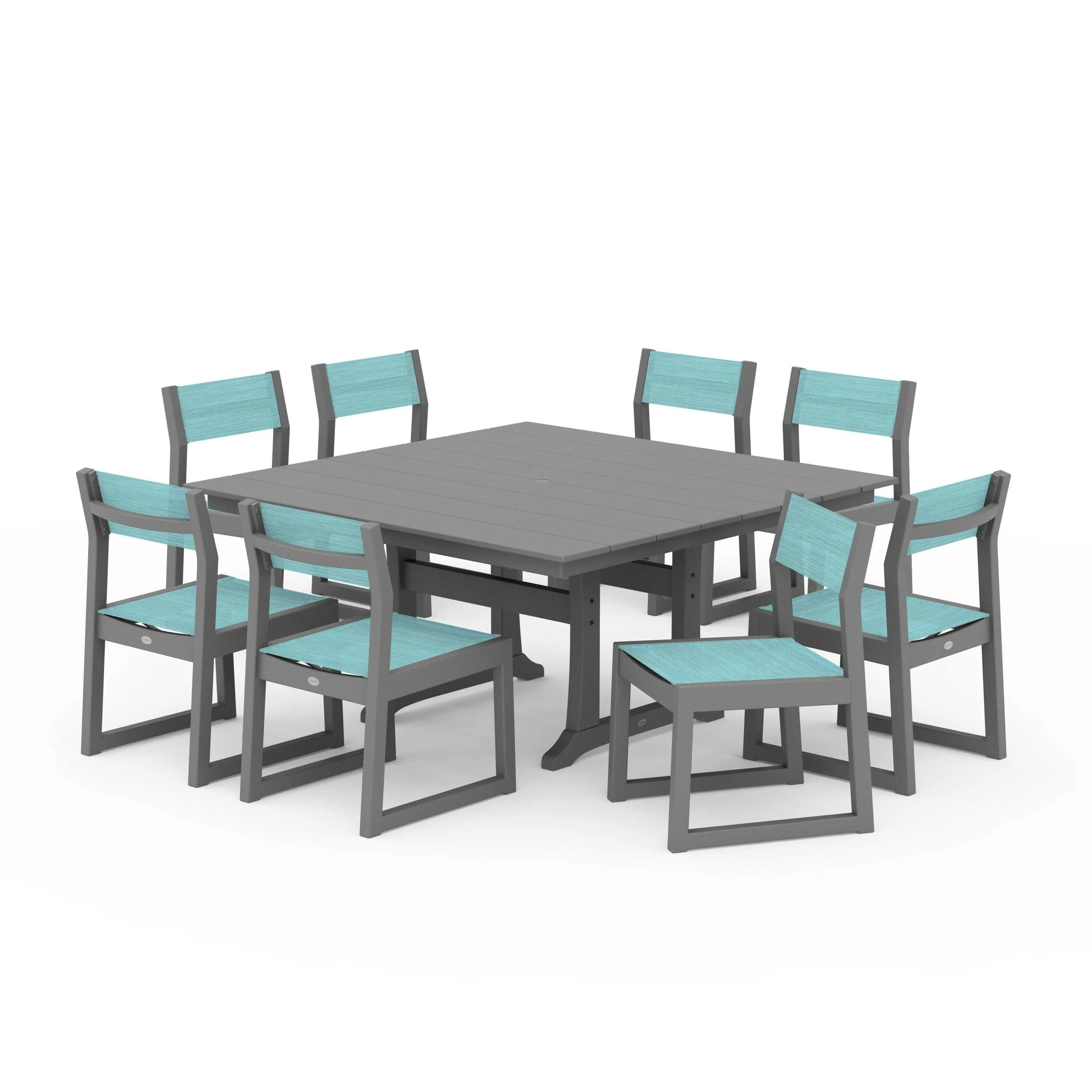 EDGE Sling Side Chair 9-Piece Farmhouse Trestle Dining Set - Image 114