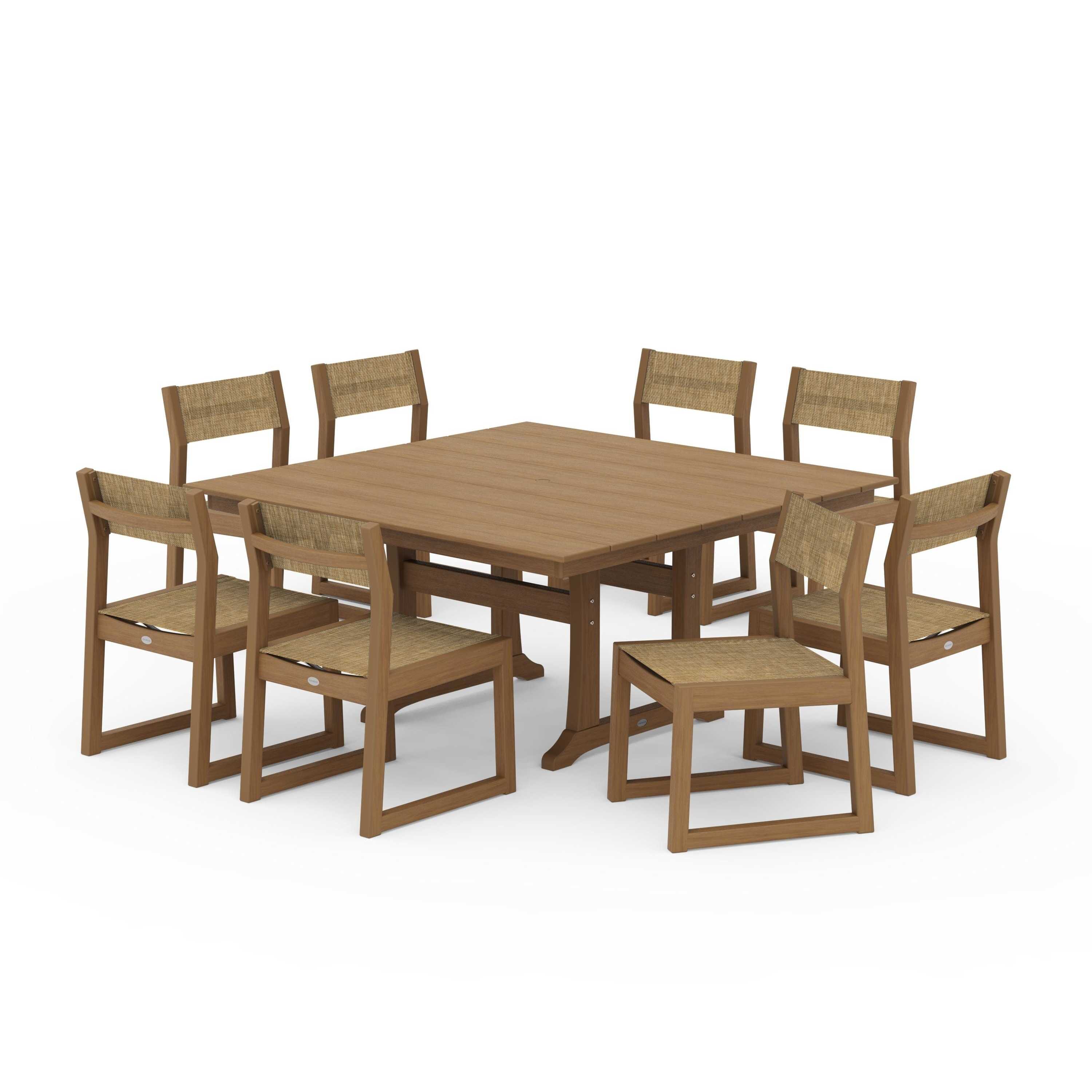 EDGE Sling Side Chair 9-Piece Farmhouse Trestle Dining Set - Image 138