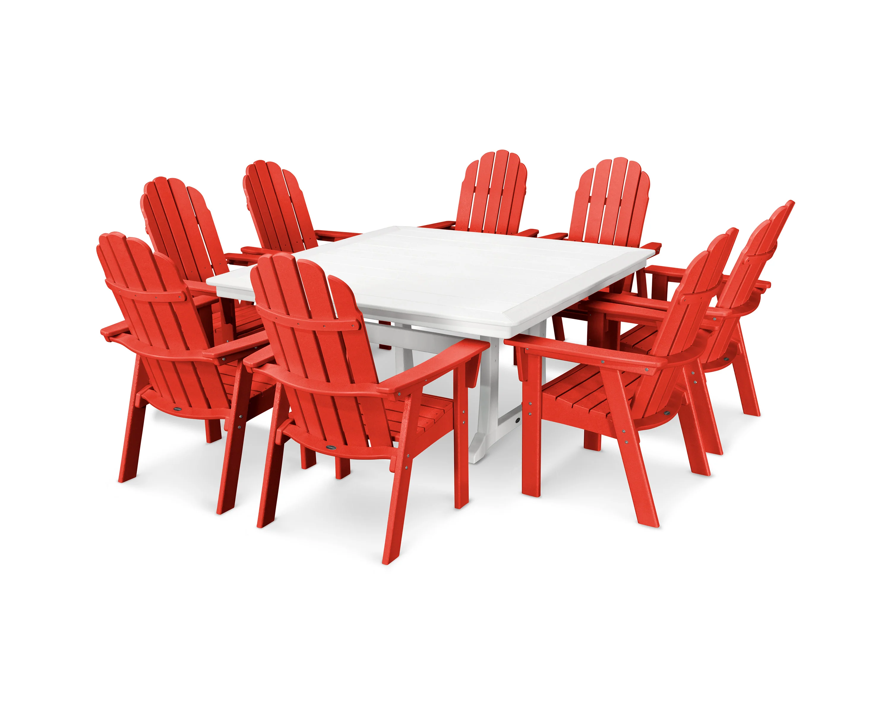 Vineyard Curveback Adirondack 9-Piece Nautical Trestle Dining Set - Image 25