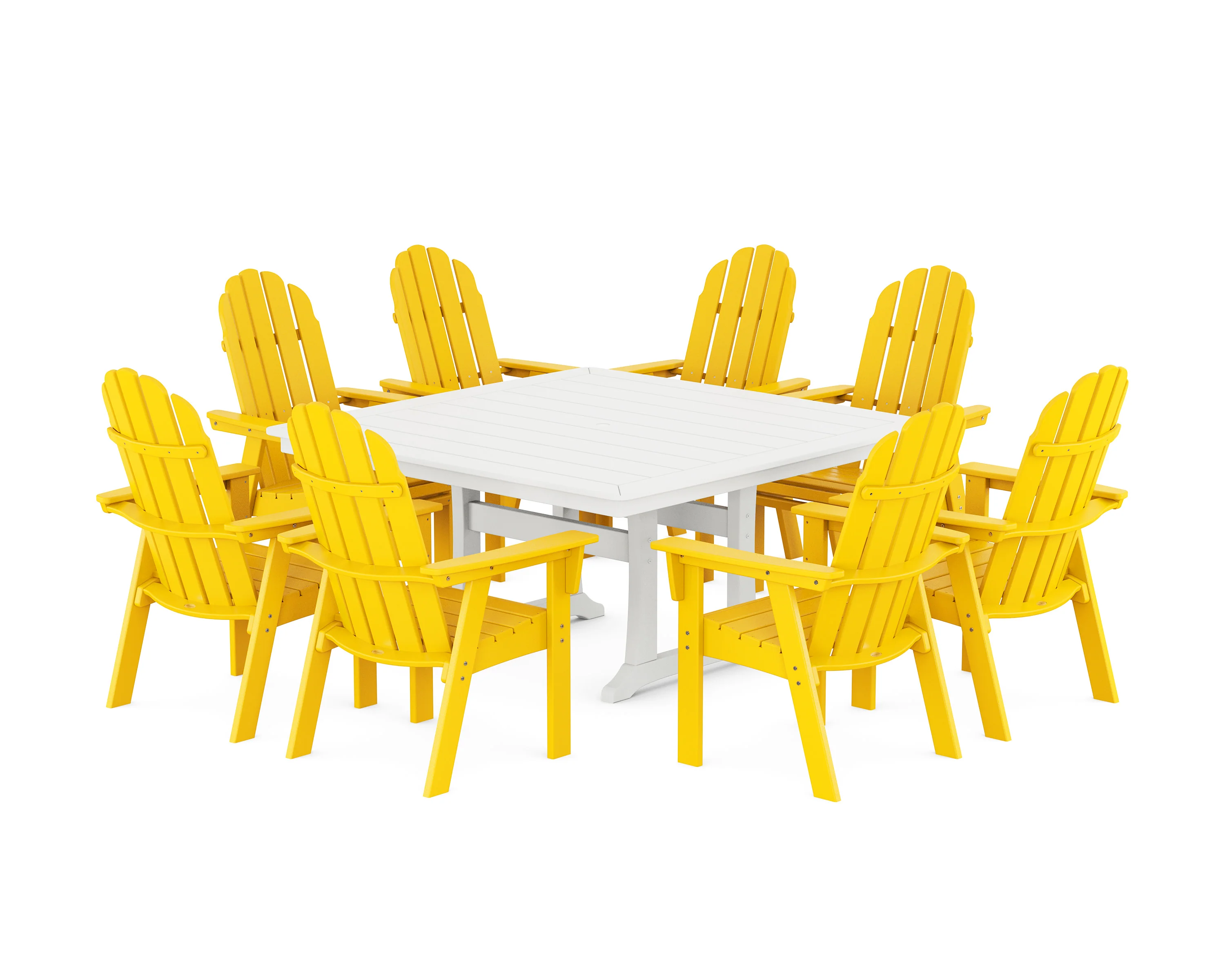 Vineyard Curveback Adirondack 9-Piece Nautical Trestle Dining Set - Image 27