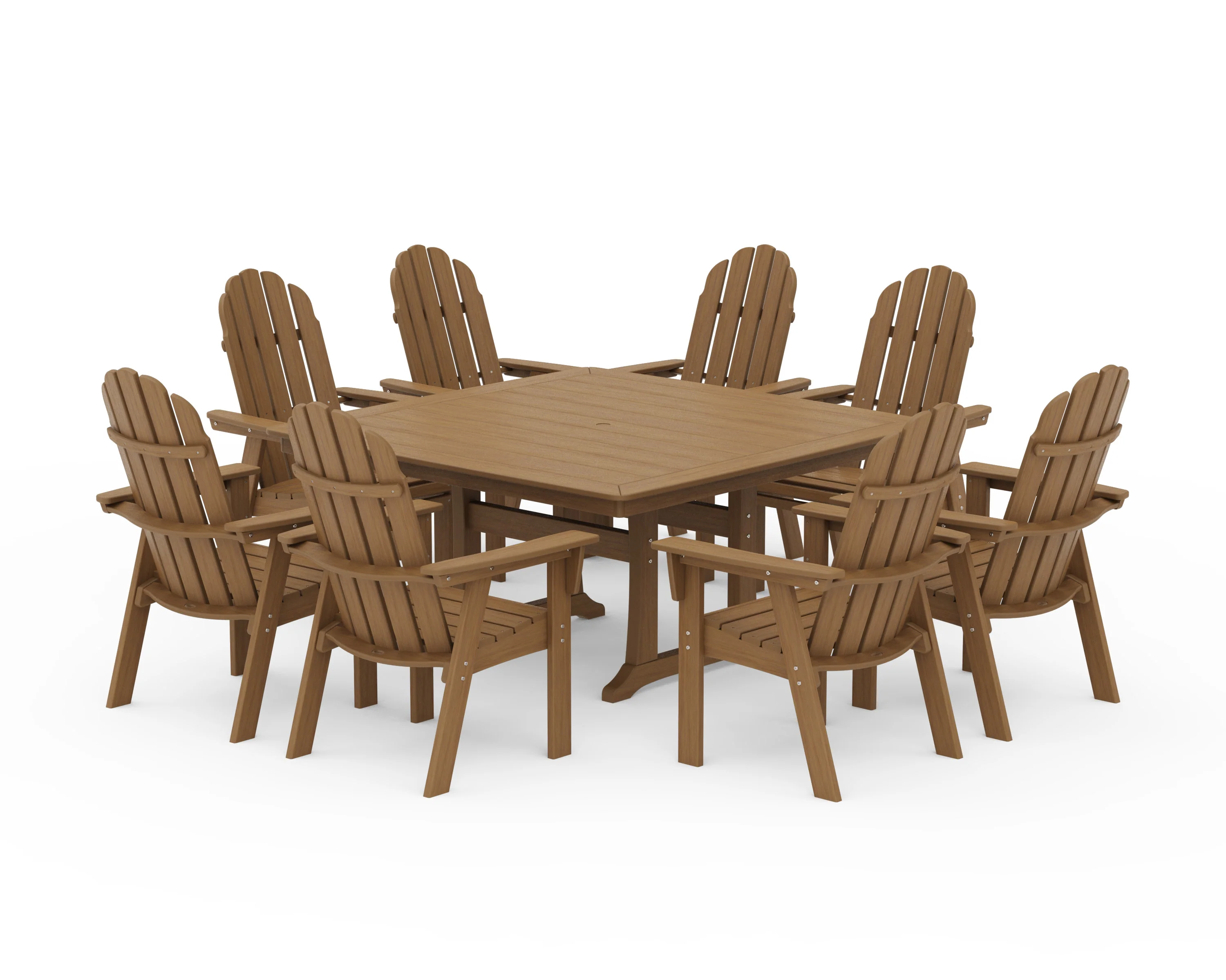 Vineyard Curveback Adirondack 9-Piece Nautical Trestle Dining Set - Image 35