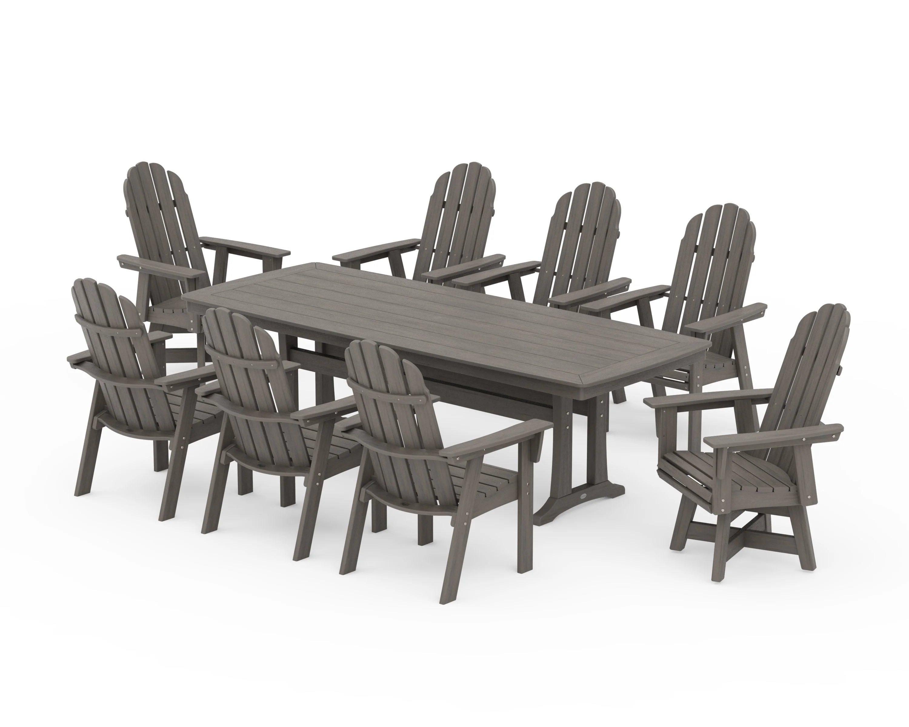 Vineyard Curveback Adirondack Swivel 9-Piece Dining Set with Trestle Legs - Image 14