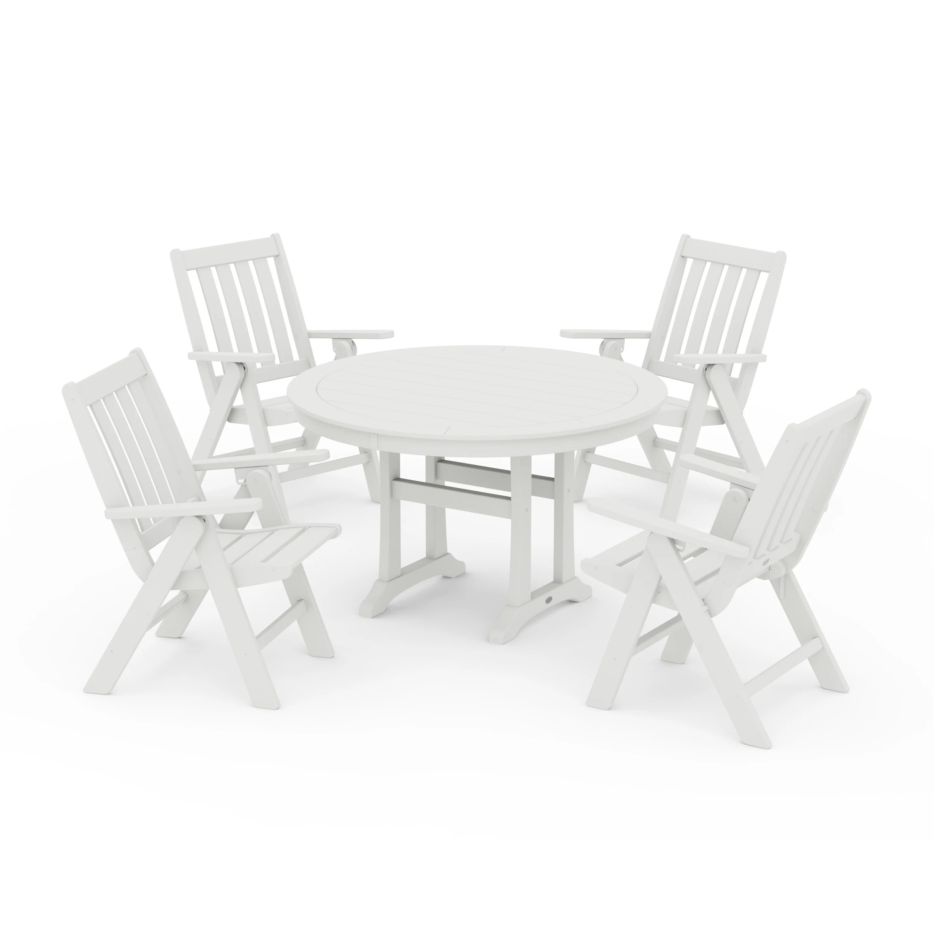 Vineyard Folding Chair 5-Piece Round Dining Set with Trestle Legs - Image 15