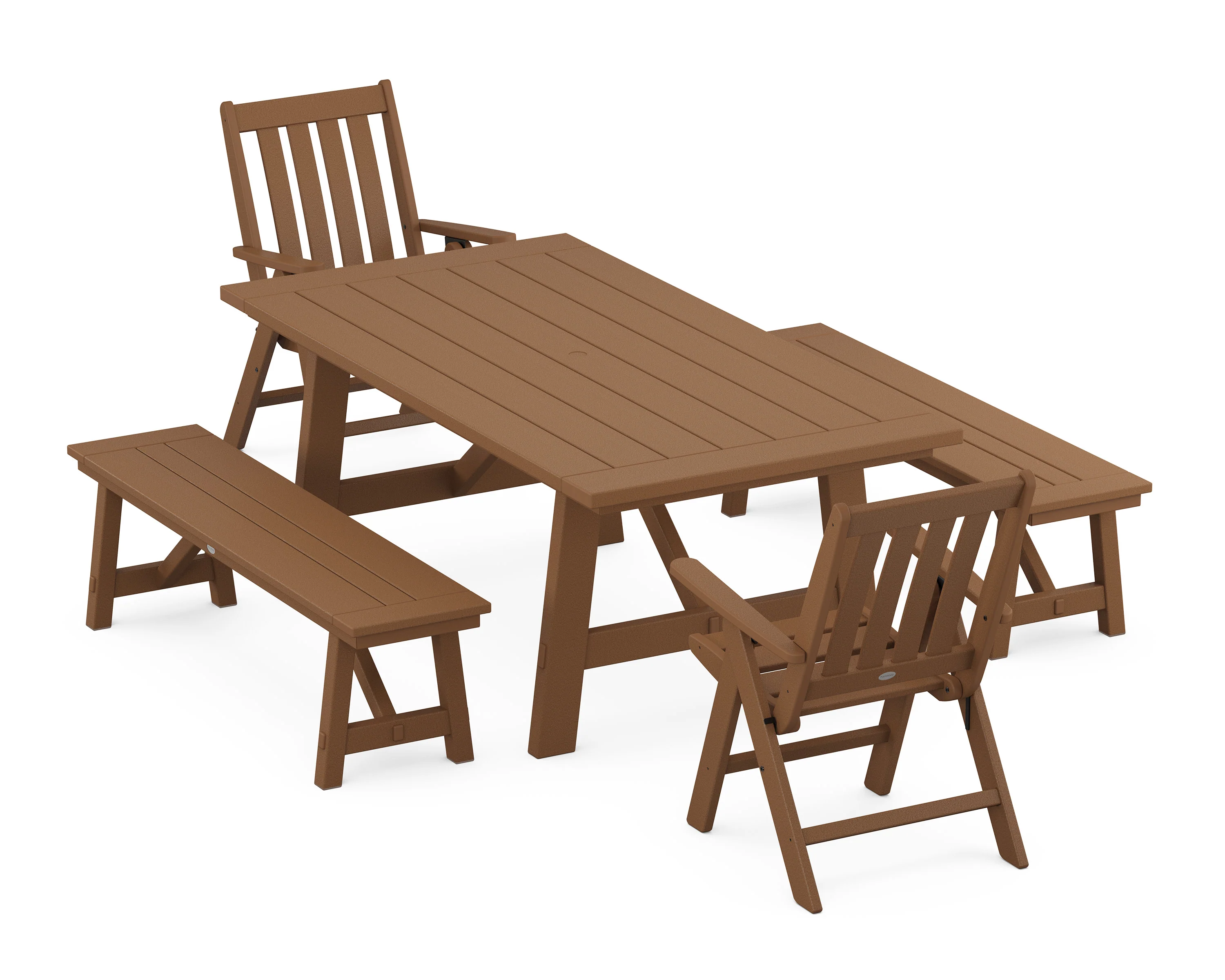 Vineyard Folding Chair 5-Piece Rustic Farmhouse Dining Set With Benches - Image 9