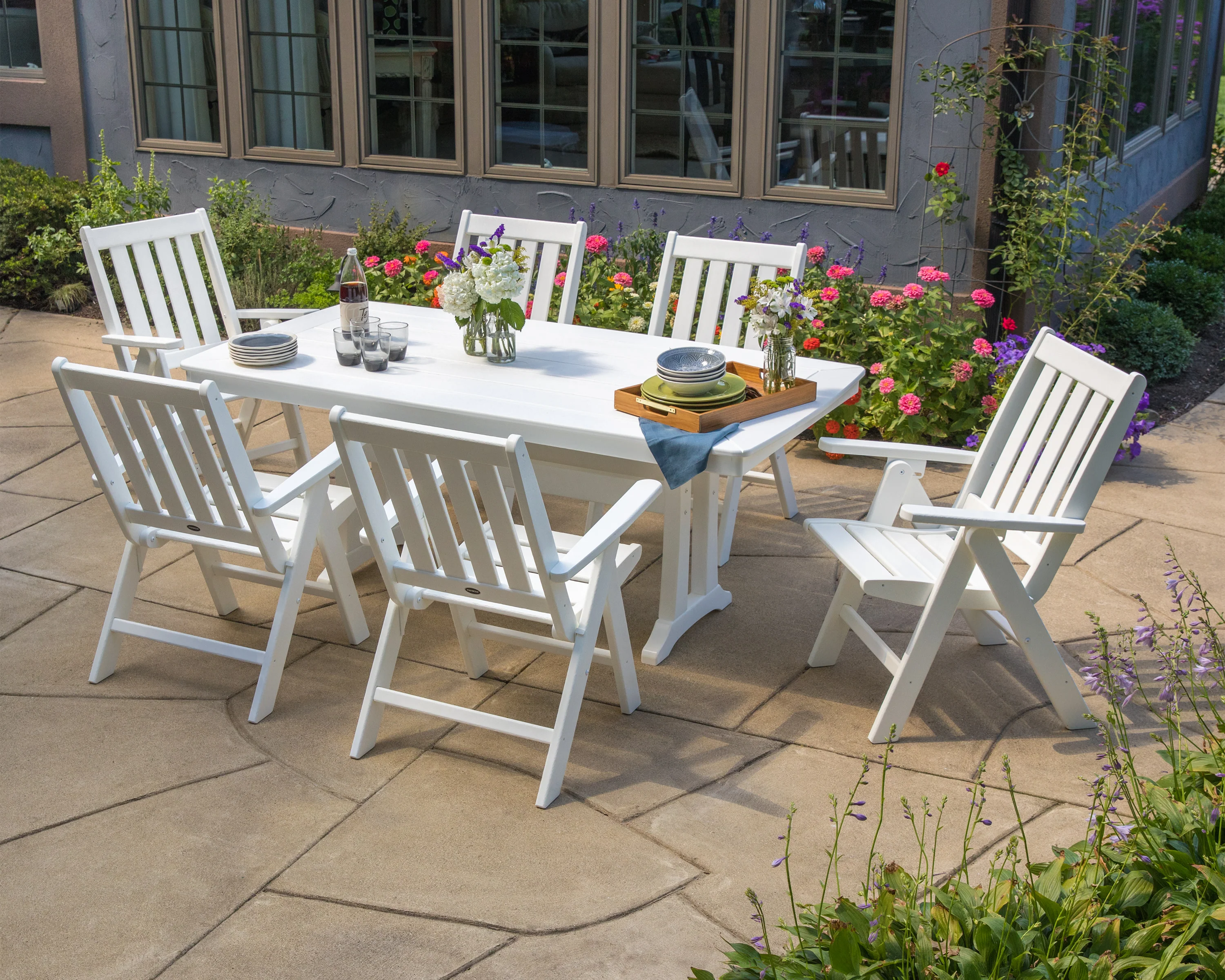 Vineyard Folding Chair 7-Piece Dining Set with Trestle Legs - Image 3