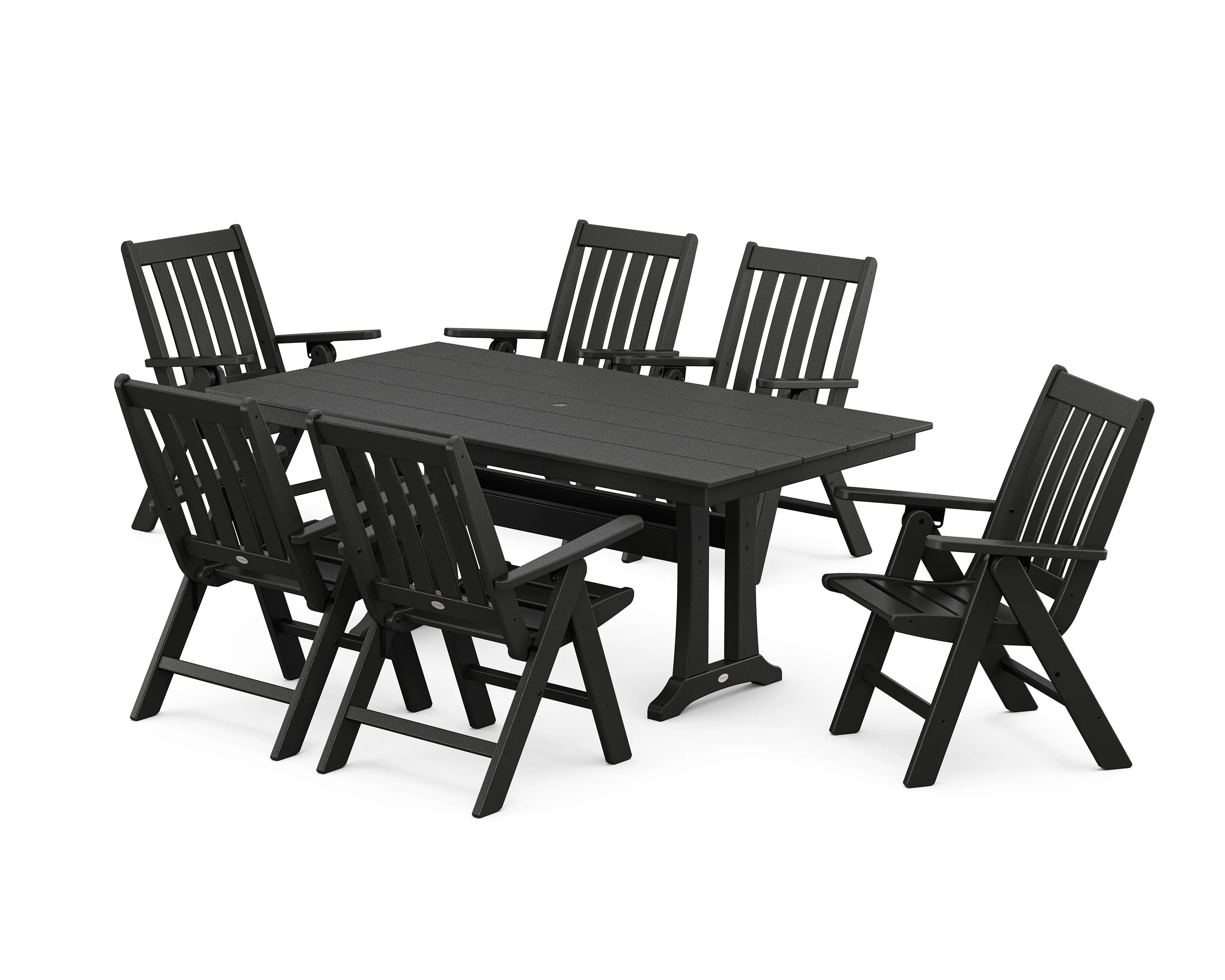 Vineyard Folding Chair 7-Piece Farmhouse Dining Set with Trestle Legs - Image 9