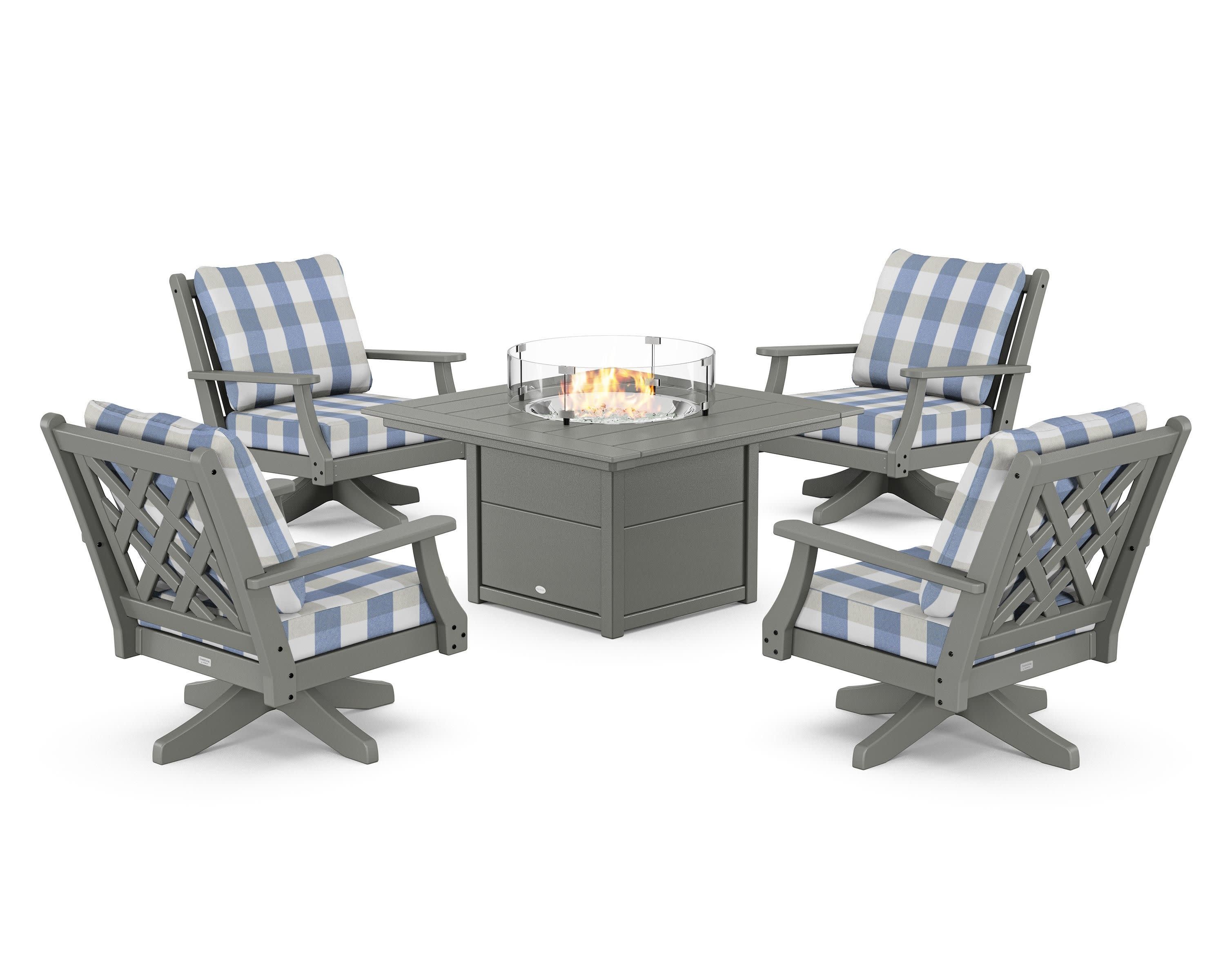 Wovendale 5-Piece Deep Seating Swivel Conversation Set with Fire Pit Table - Image 115
