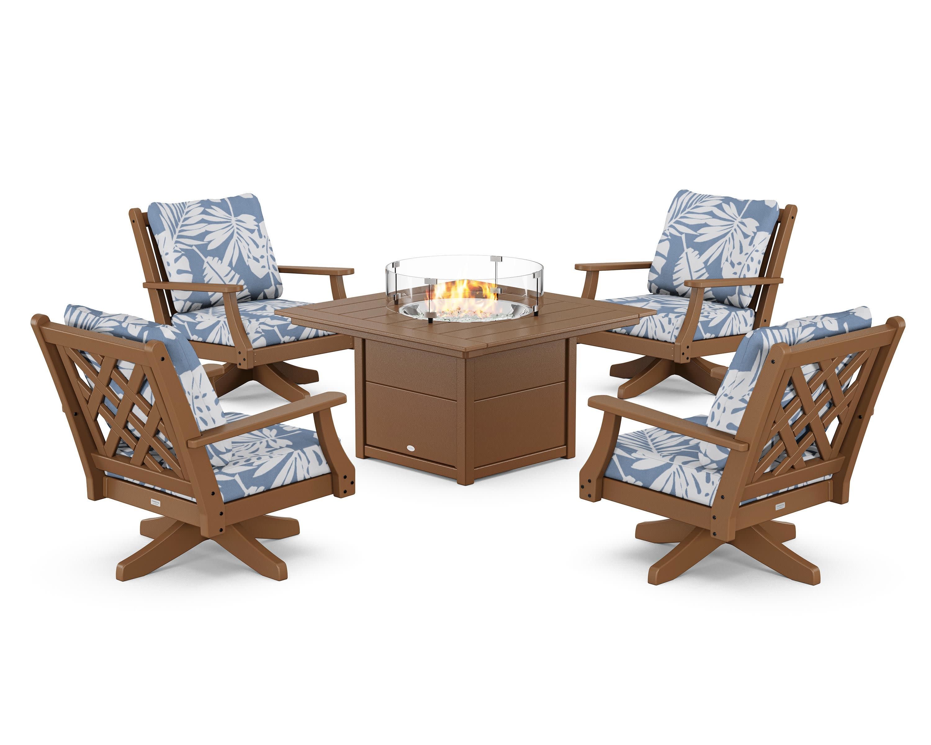 Wovendale 5-Piece Deep Seating Swivel Conversation Set with Fire Pit Table - Image 124
