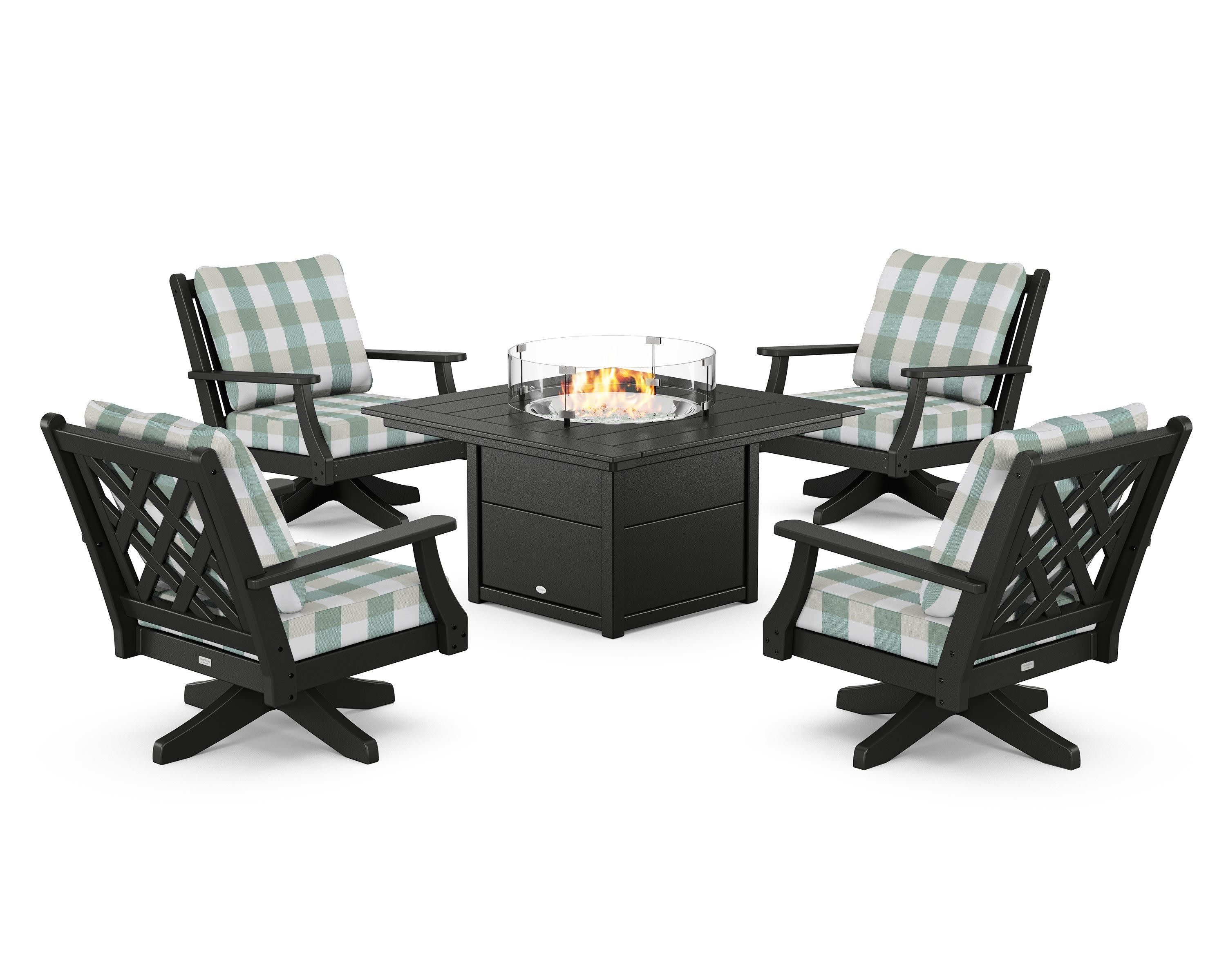 Wovendale 5-Piece Deep Seating Swivel Conversation Set with Fire Pit Table - Image 28