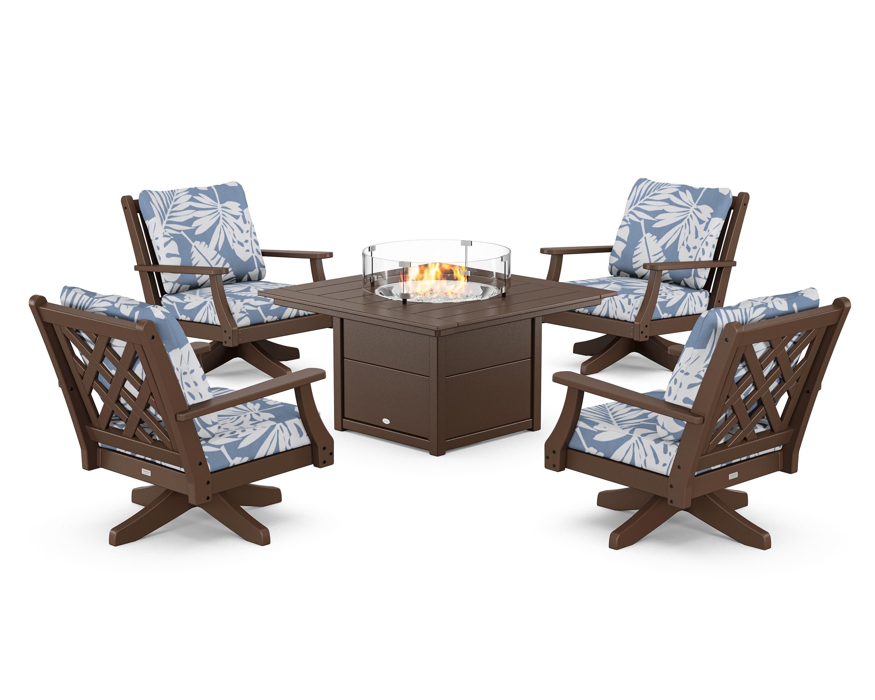 Wovendale 5-Piece Deep Seating Swivel Conversation Set with Fire Pit Table - Image 36