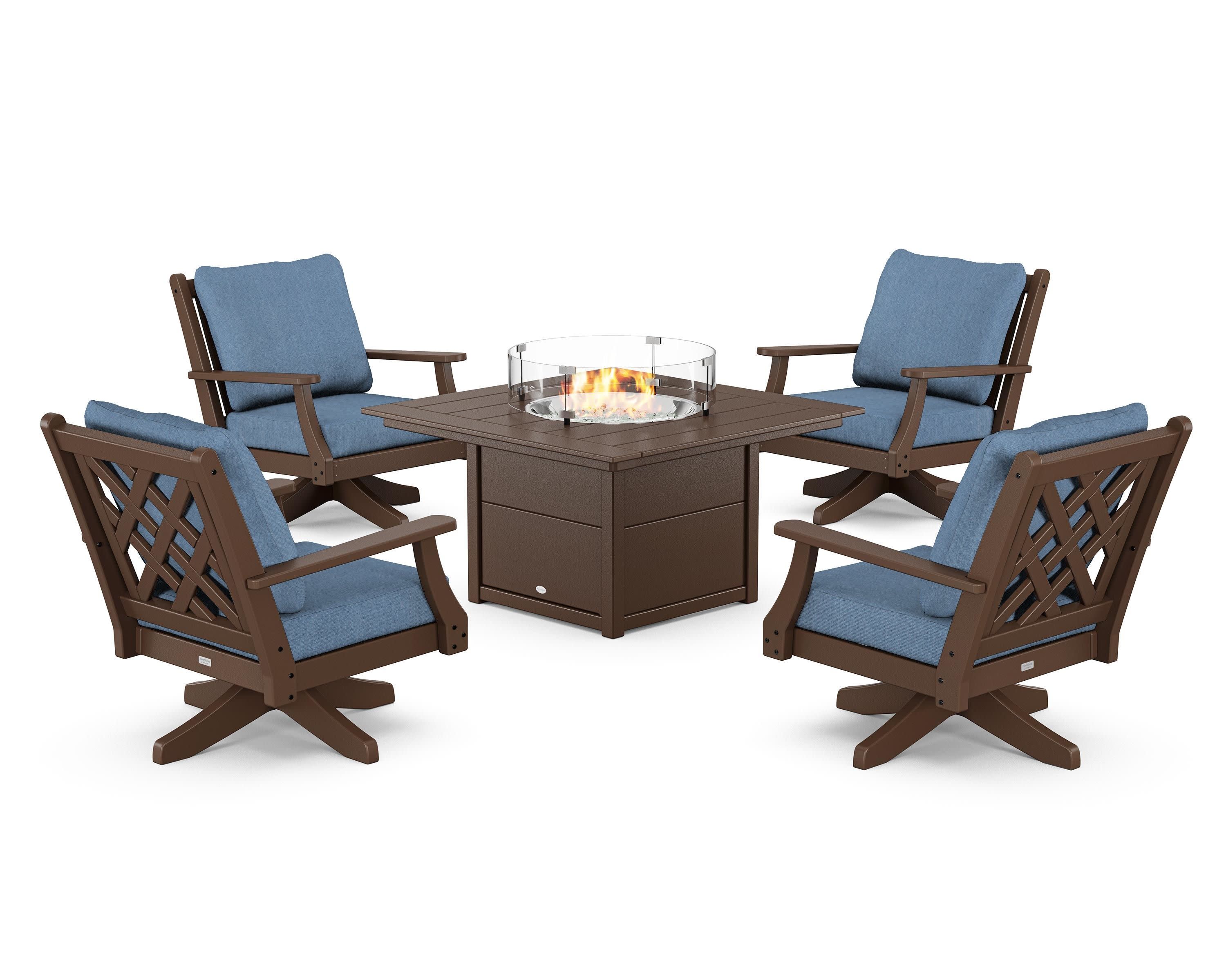 Wovendale 5-Piece Deep Seating Swivel Conversation Set with Fire Pit Table - Image 49