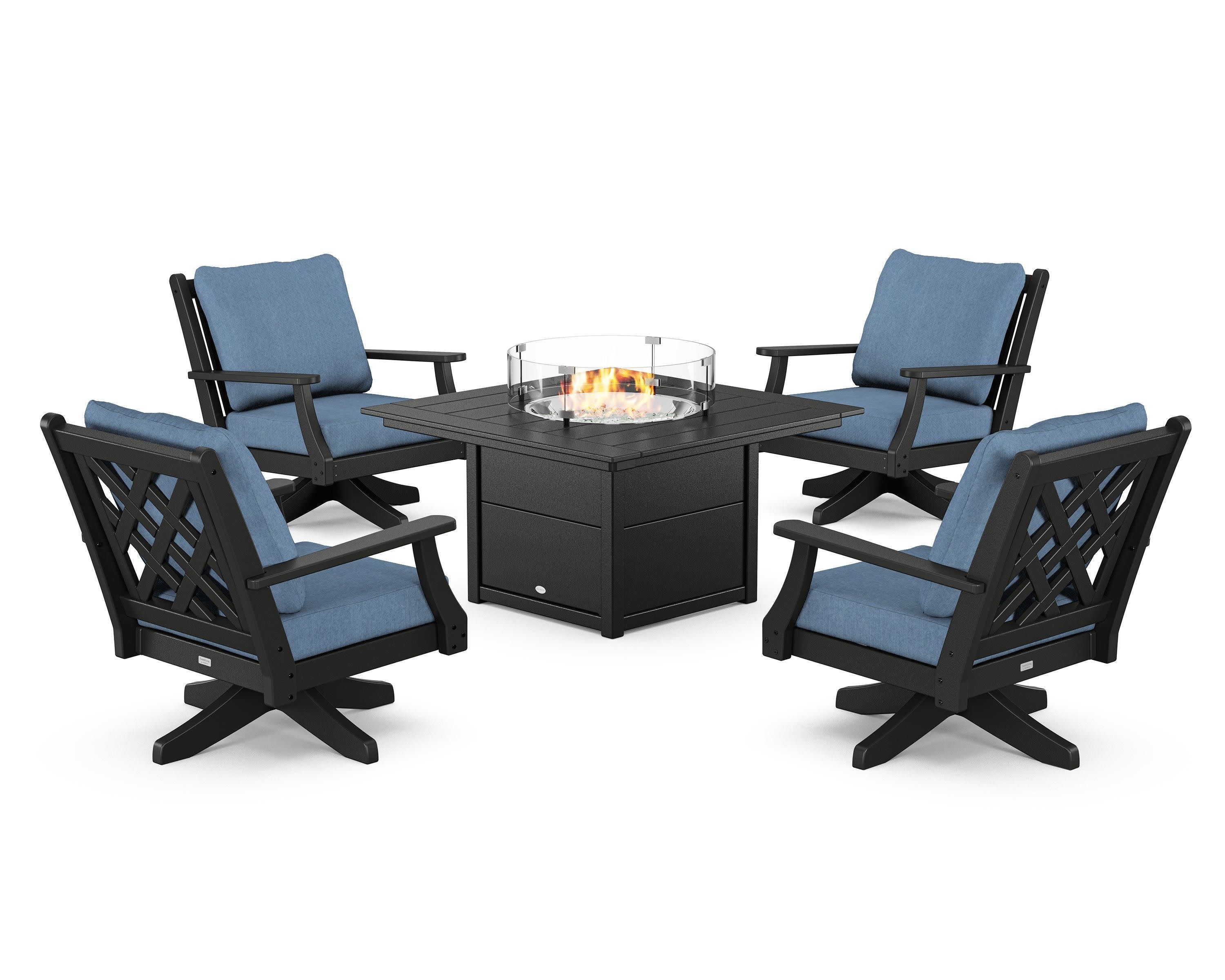 Wovendale 5-Piece Deep Seating Swivel Conversation Set with Fire Pit Table - Image 62