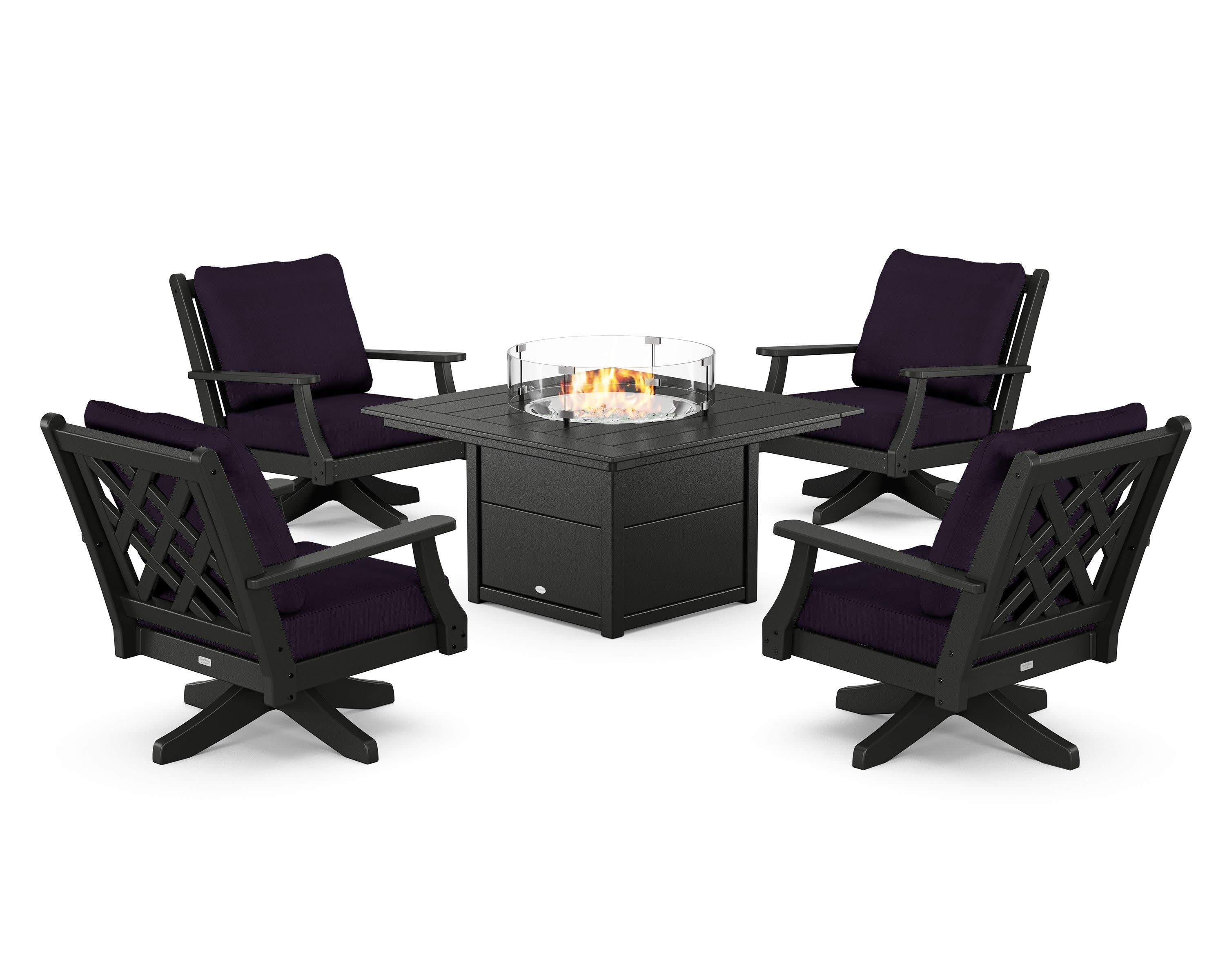 Wovendale 5-Piece Deep Seating Swivel Conversation Set with Fire Pit Table - Image 65