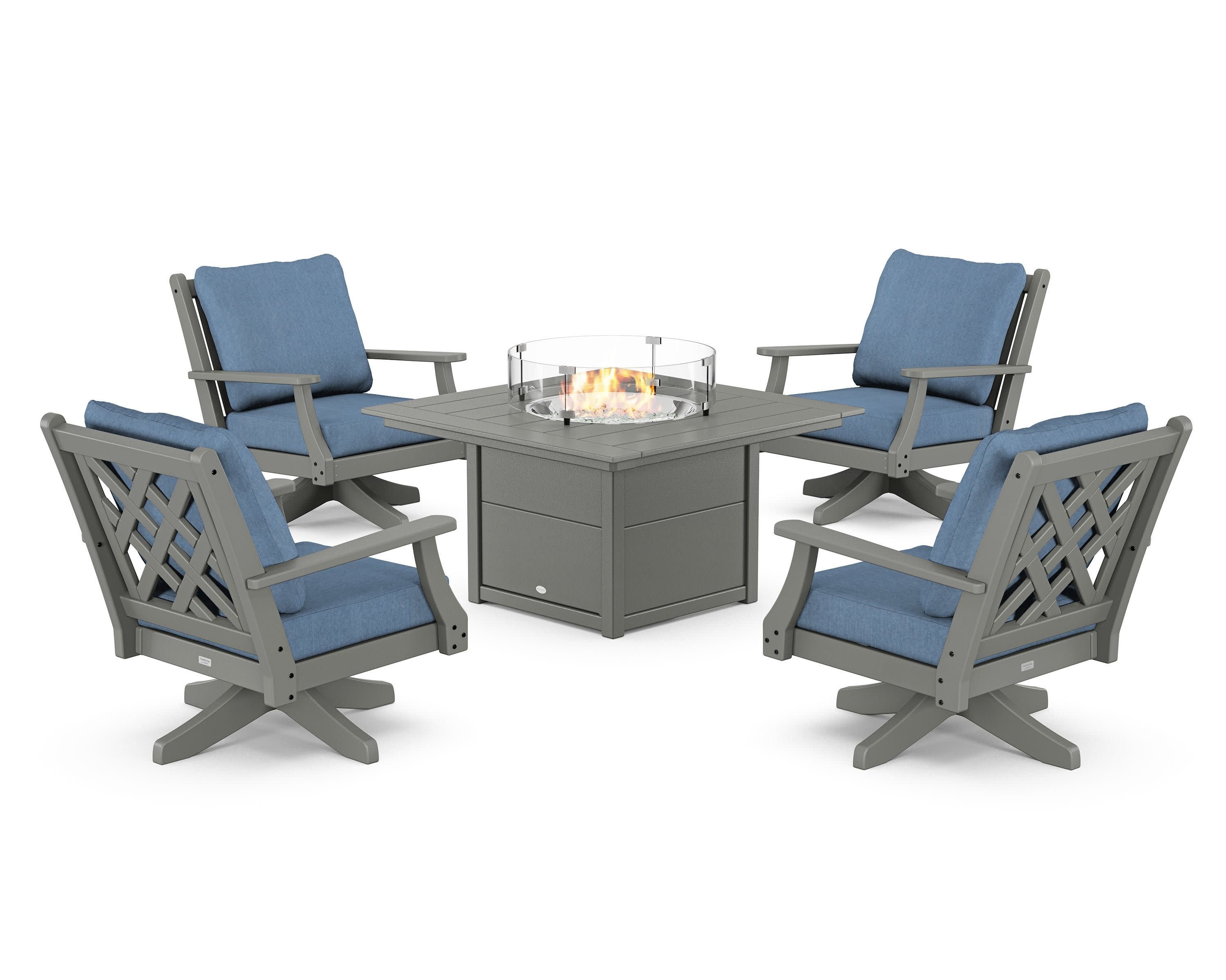 Wovendale 5-Piece Deep Seating Swivel Conversation Set with Fire Pit Table - Image 70