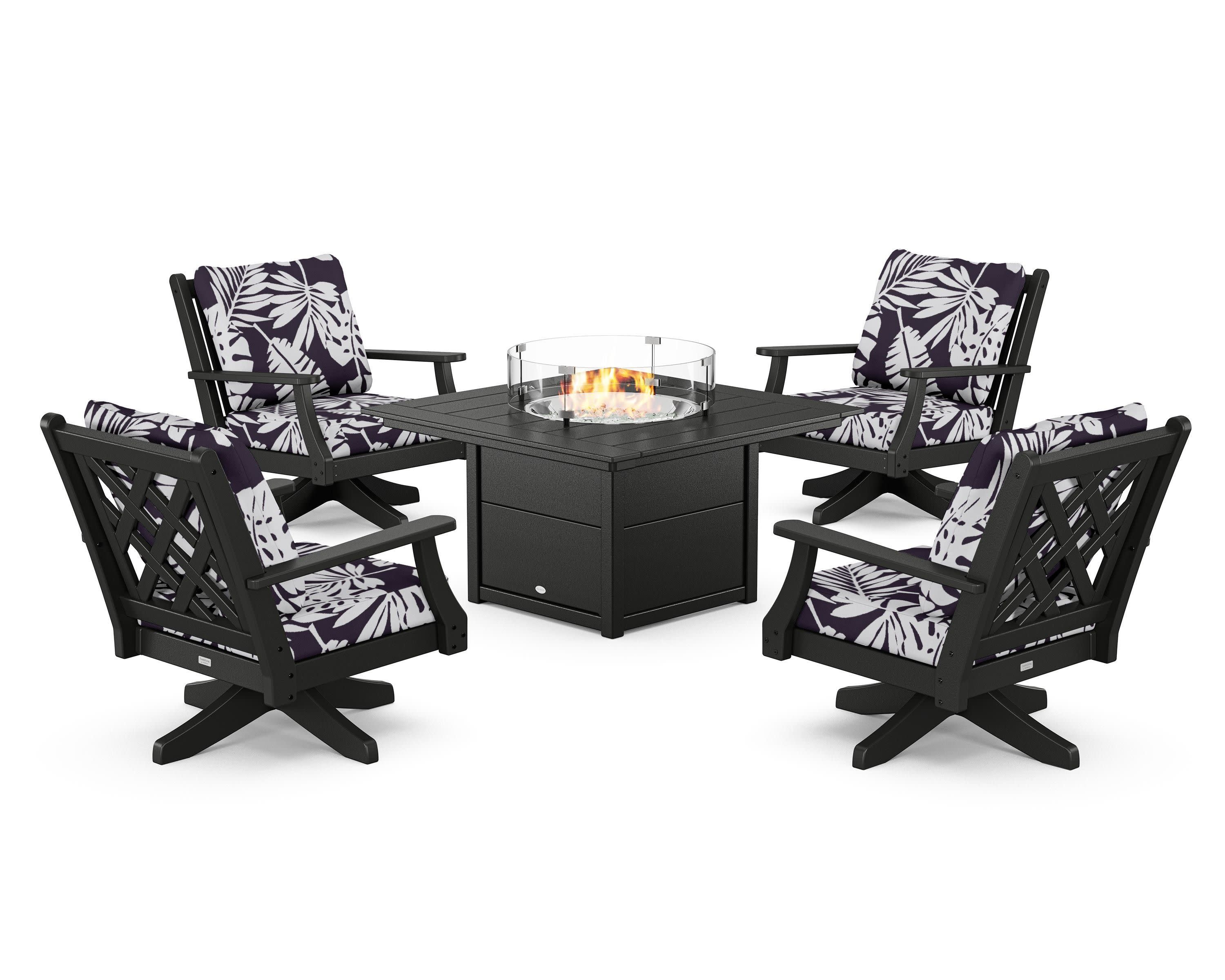 Wovendale 5-Piece Deep Seating Swivel Conversation Set with Fire Pit Table - Image 73