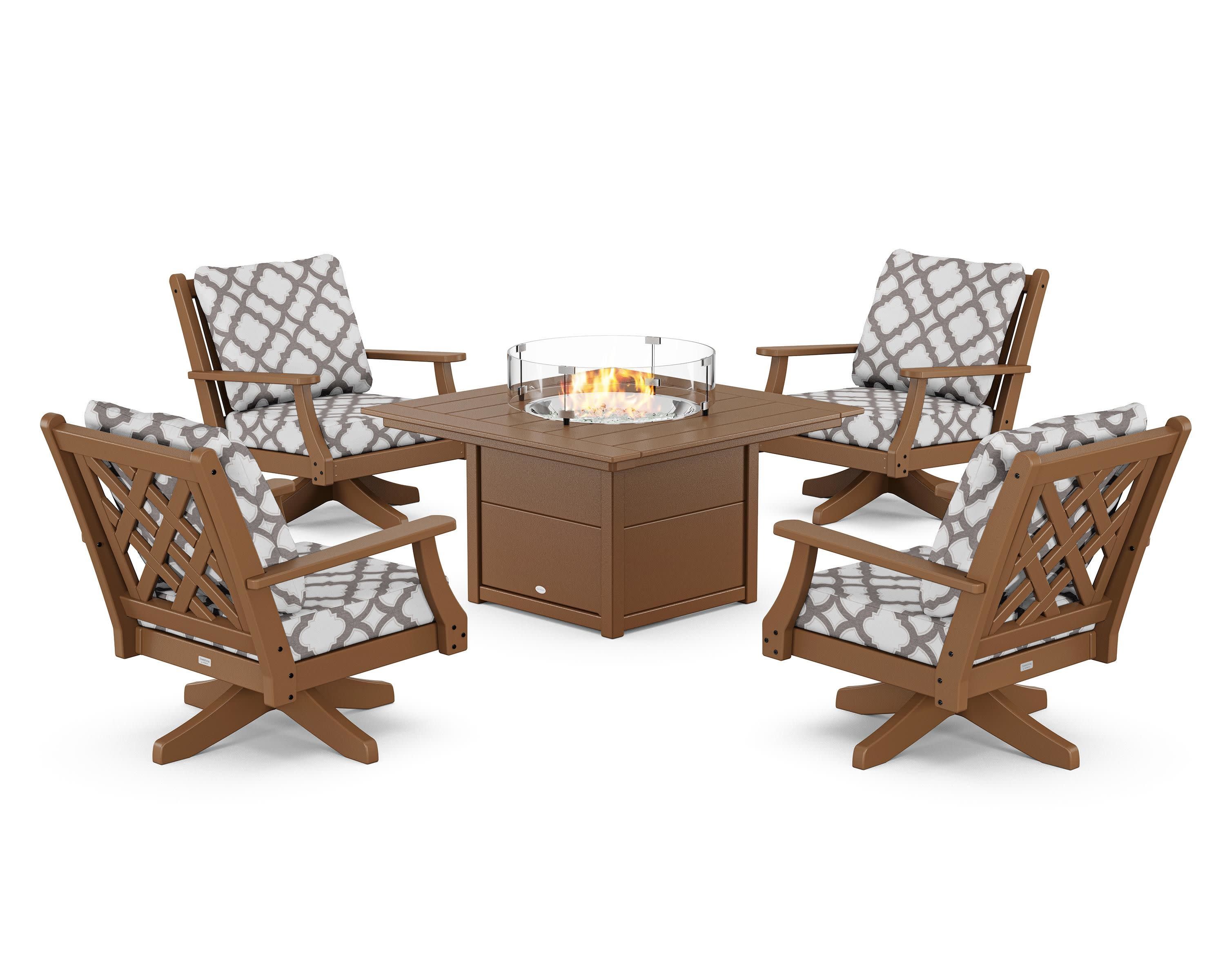 Wovendale 5-Piece Deep Seating Swivel Conversation Set with Fire Pit Table - Image 9