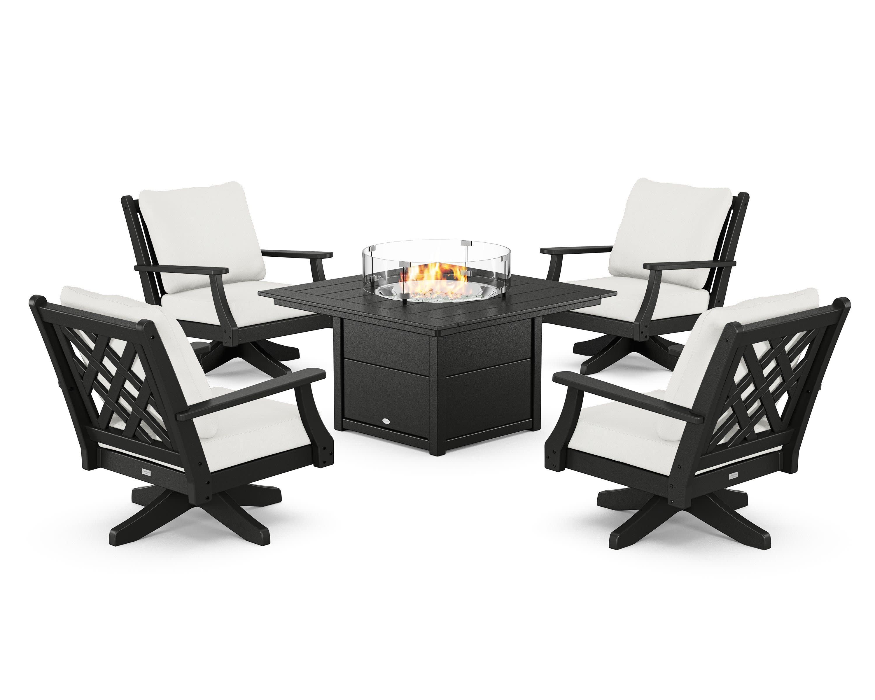Wovendale 5-Piece Deep Seating Swivel Conversation Set with Fire Pit Table - Image 95