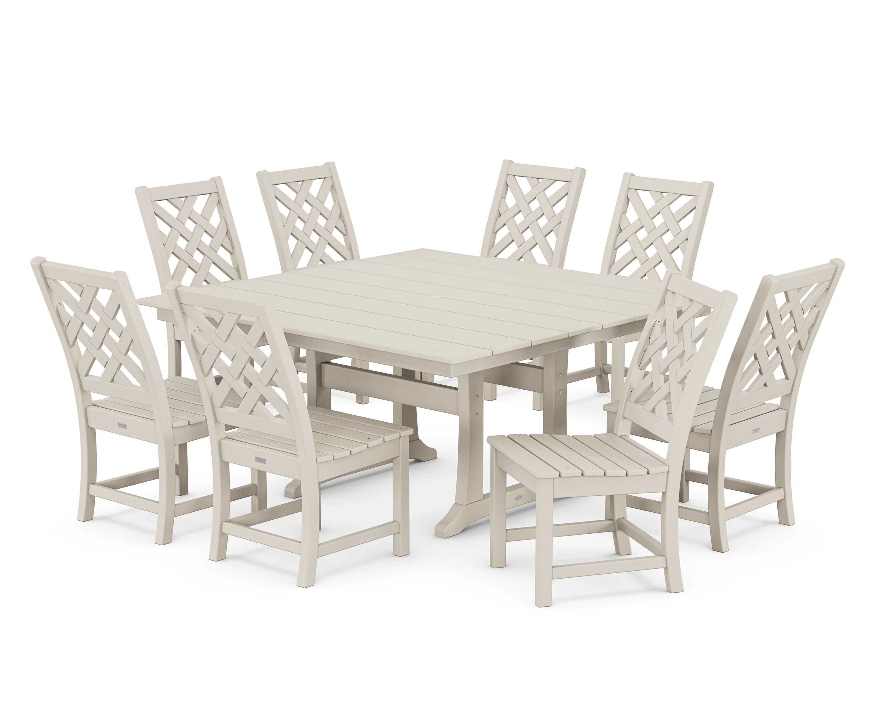 Wovendale Side Chair 9-Piece Square Farmhouse Dining Set with Trestle Legs - Image 5